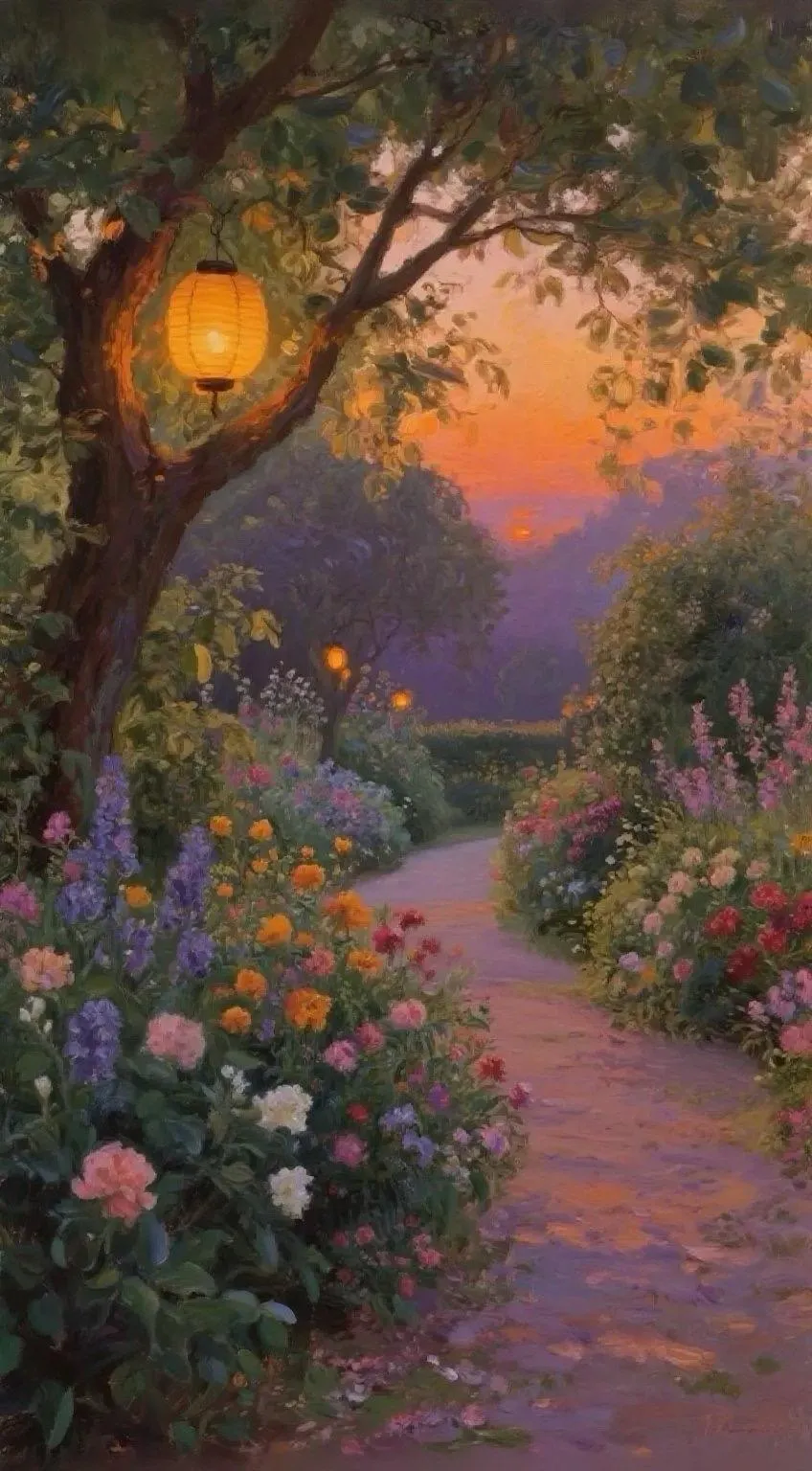 Flower Path at Dusk — Oil on canvas