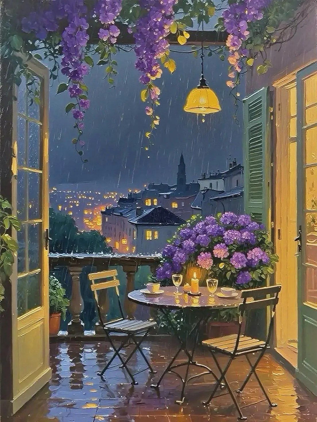 Wisteria with Dew — Oil on canvas