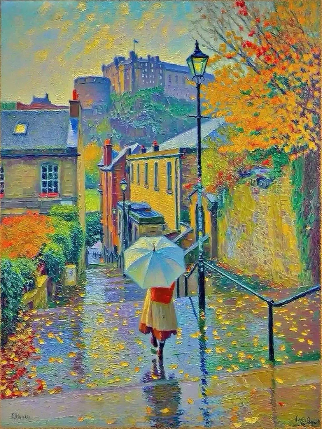 秋雨伞影 — Oil on canvas