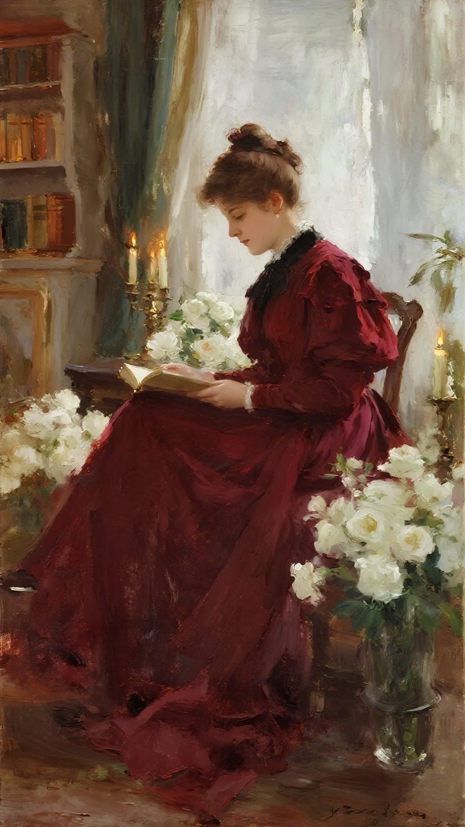 红裙静读 — Oil on canvas