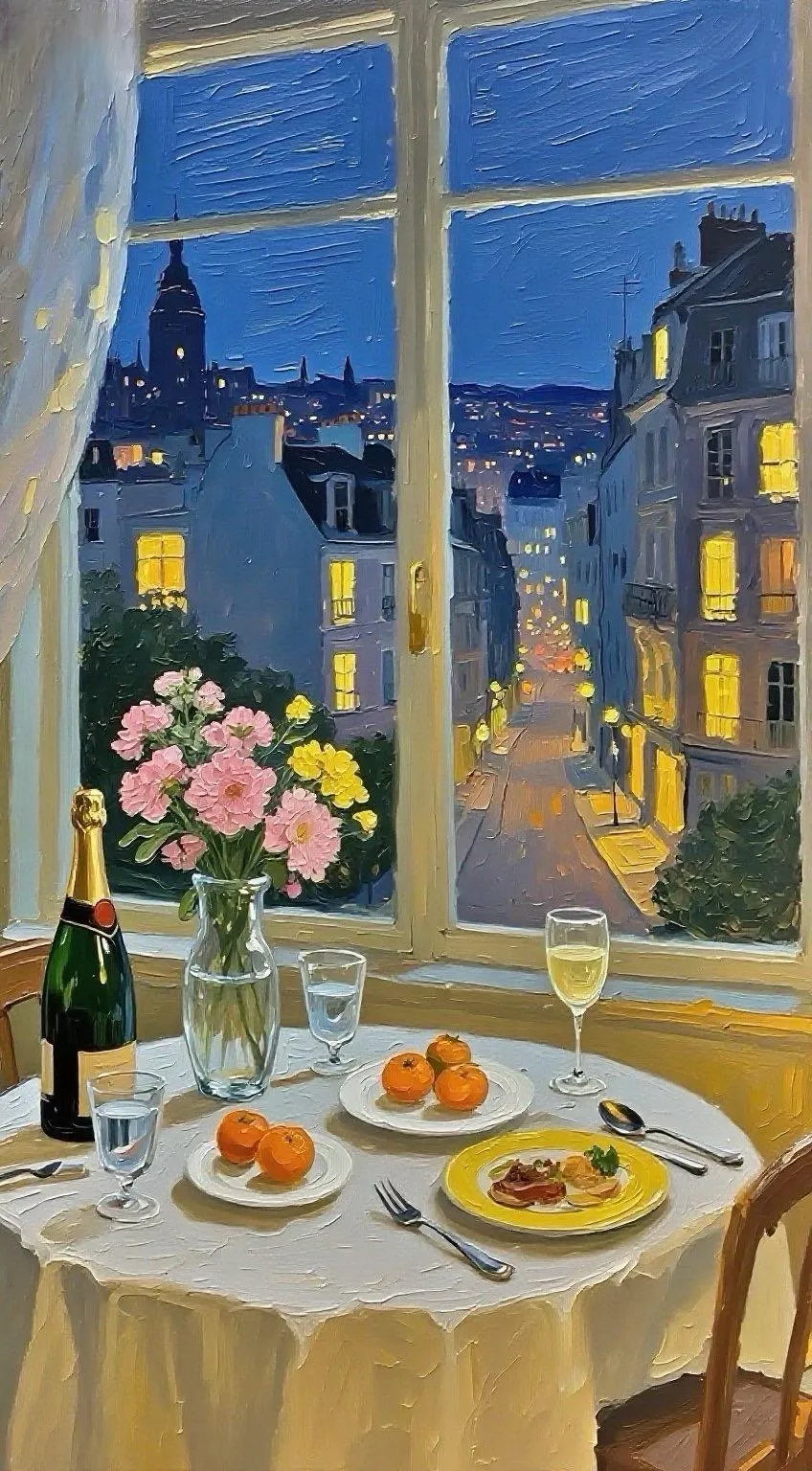 夜窗灯火 — Oil on canvas