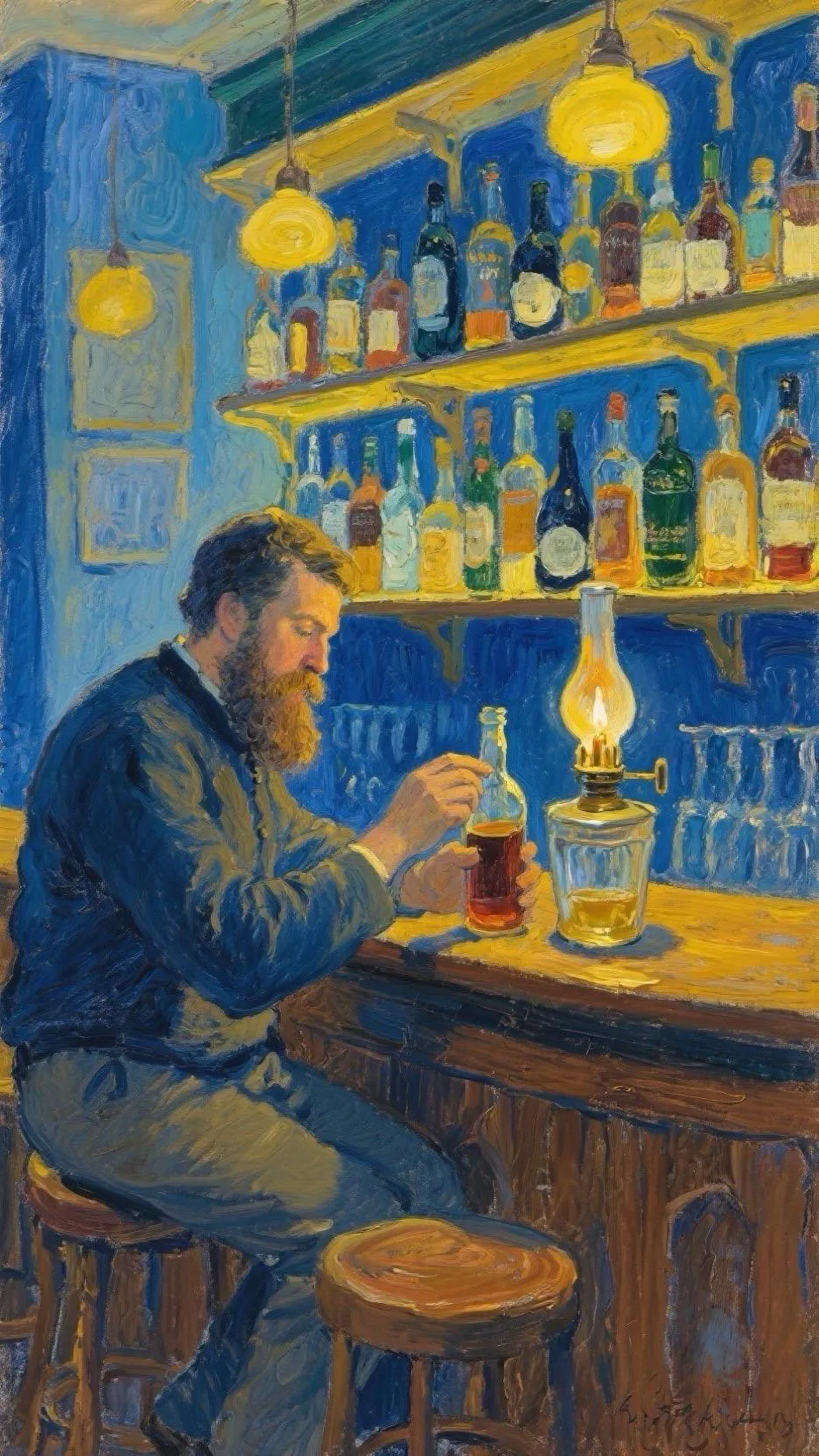 蓝调酒吧 — Oil on canvas