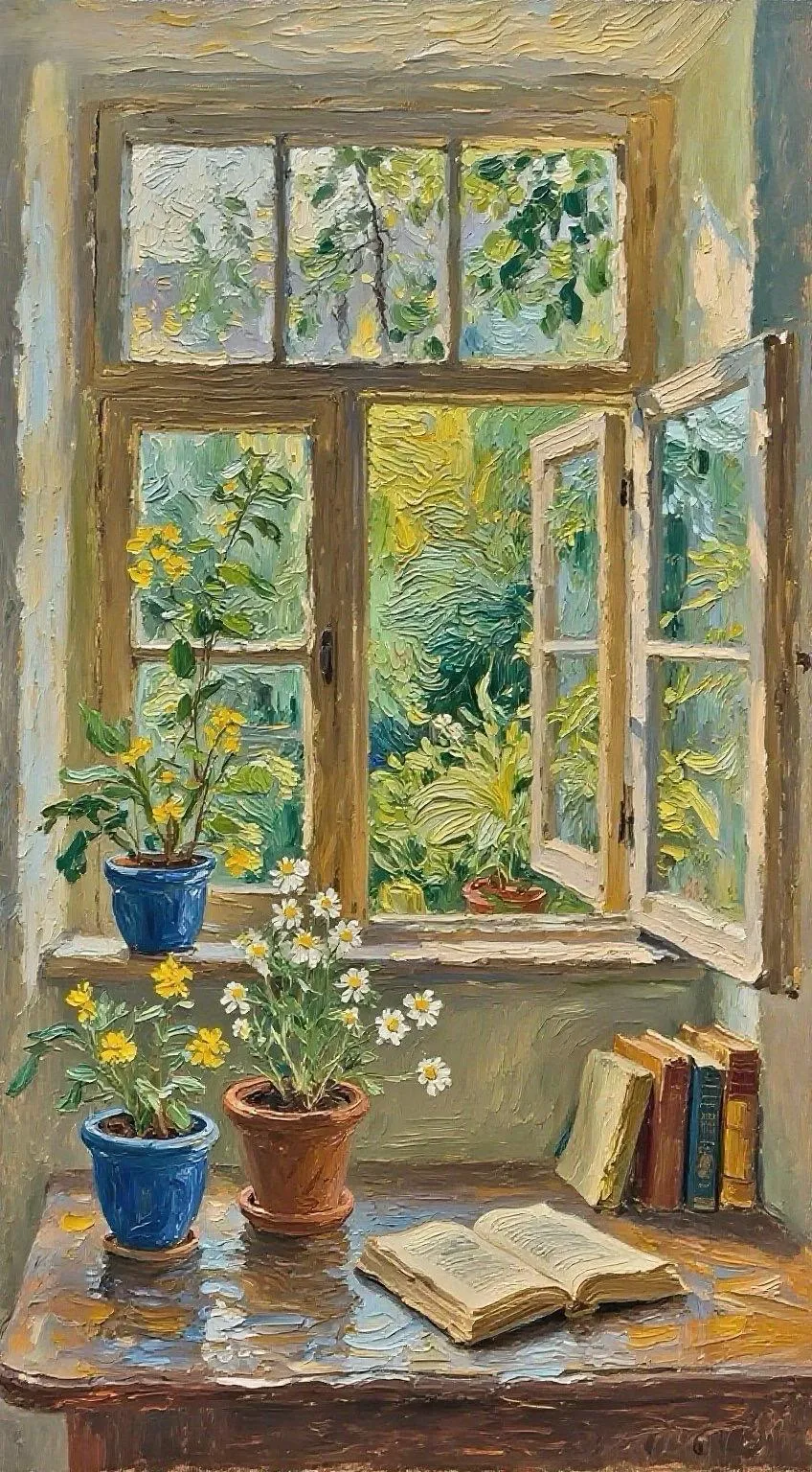 窗台花事 — Oil on canvas