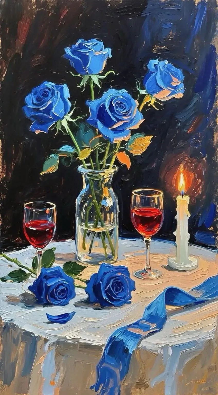 蓝玫瑰的夜宴 — Oil on canvas