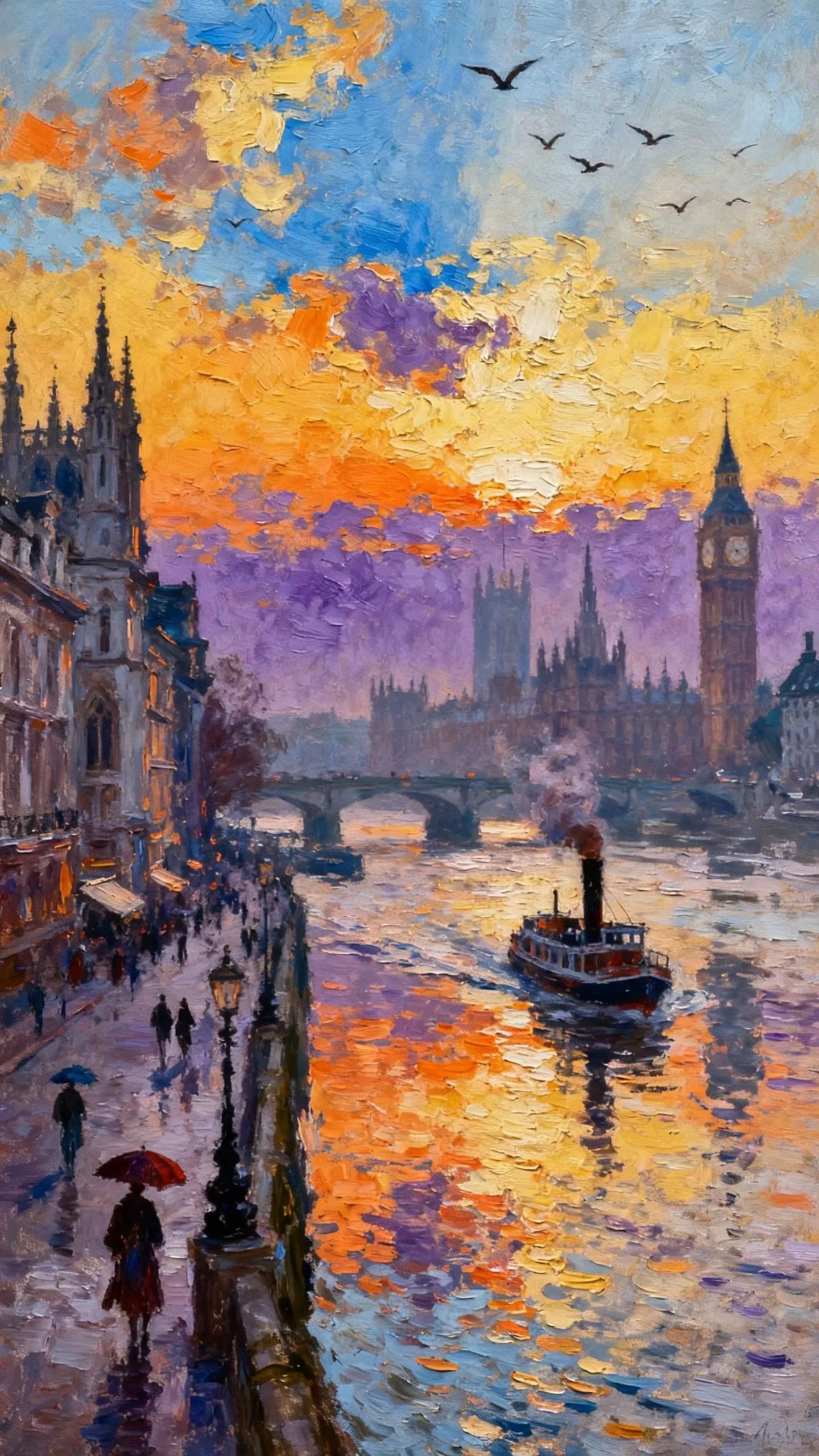 泰晤士河的黄昏交响 — Oil on canvas