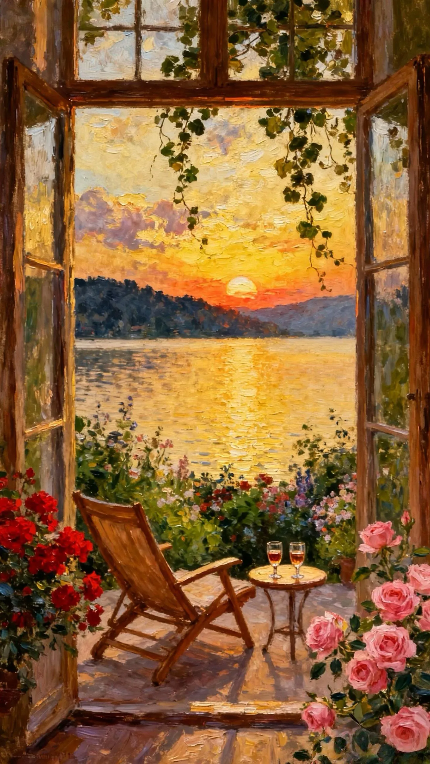 暮窗揽霞 — Oil on canvas