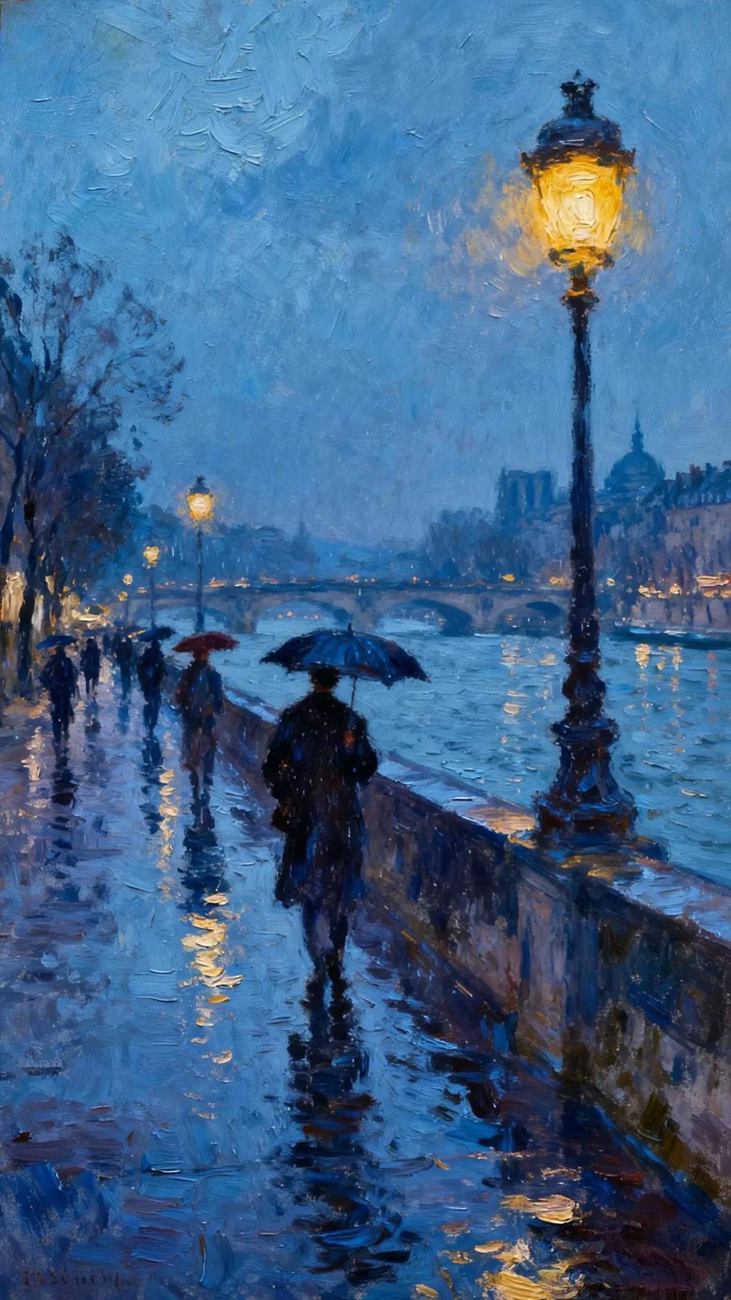 塞纳河畔的伞 — Oil on canvas