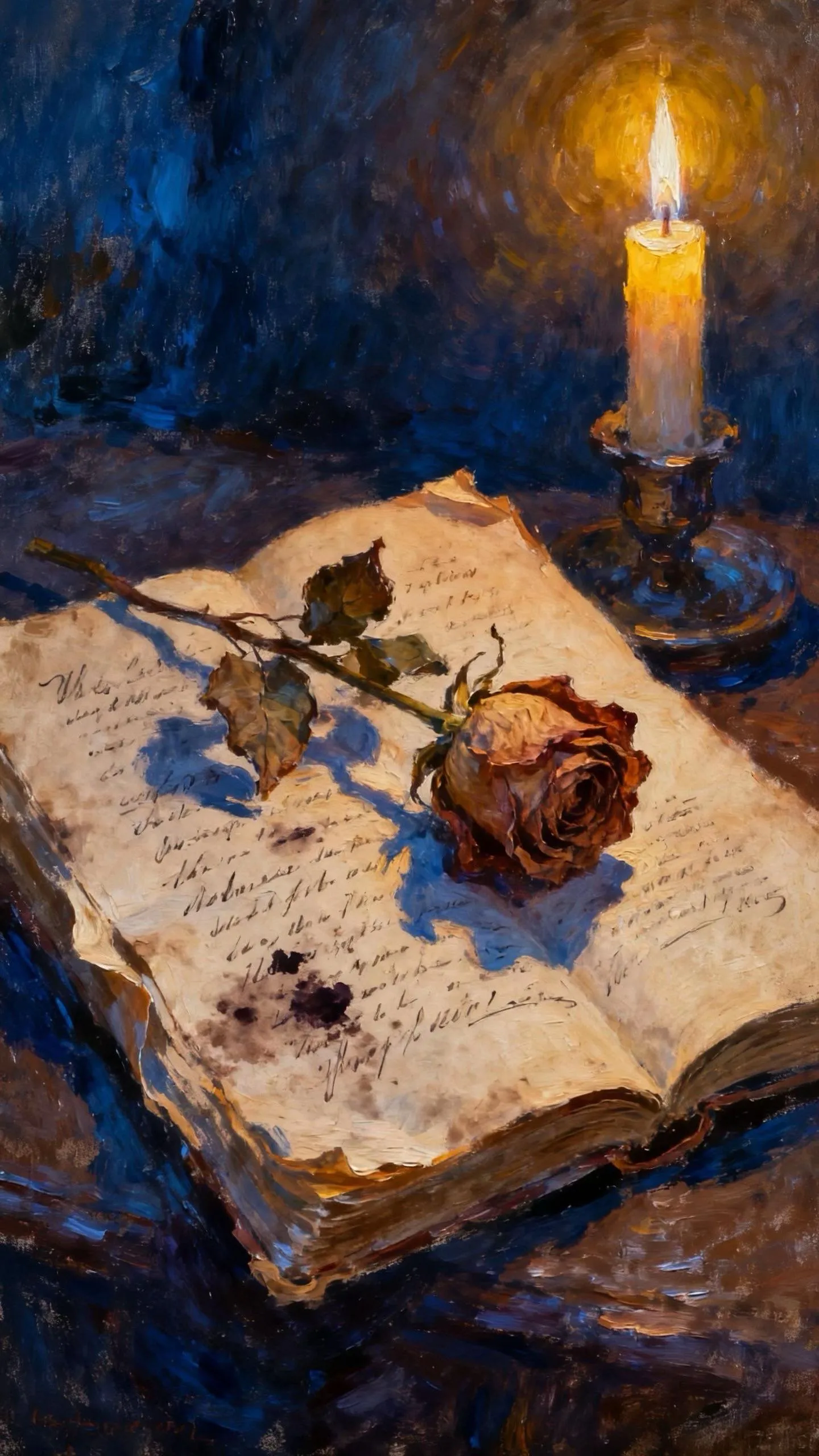 枯玫与烛的余温 — Oil on canvas