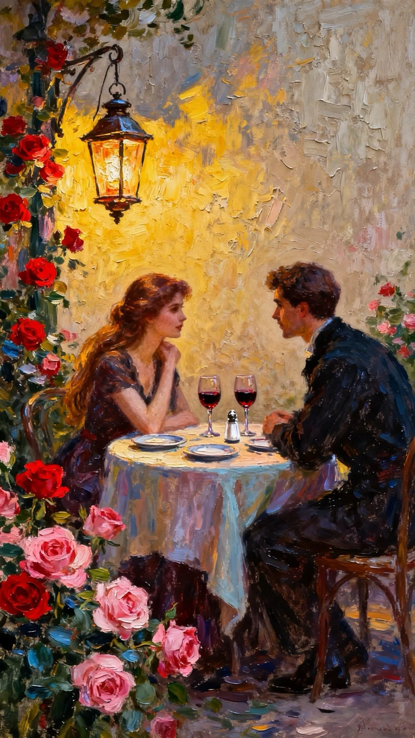玫瑰灯下的絮语 — Oil on canvas