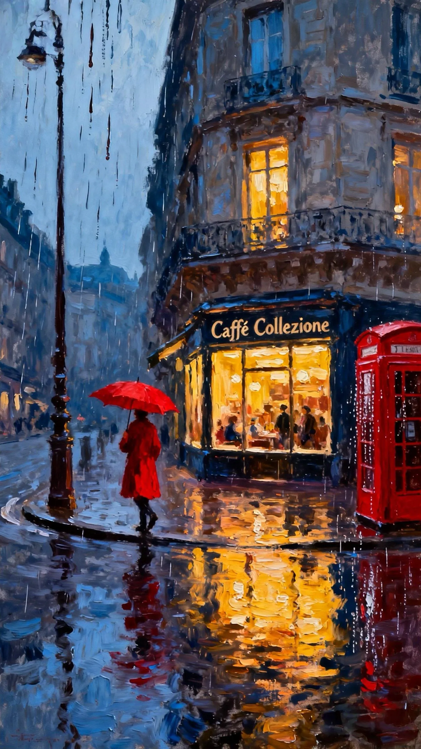雨中红伞 — Oil on canvas