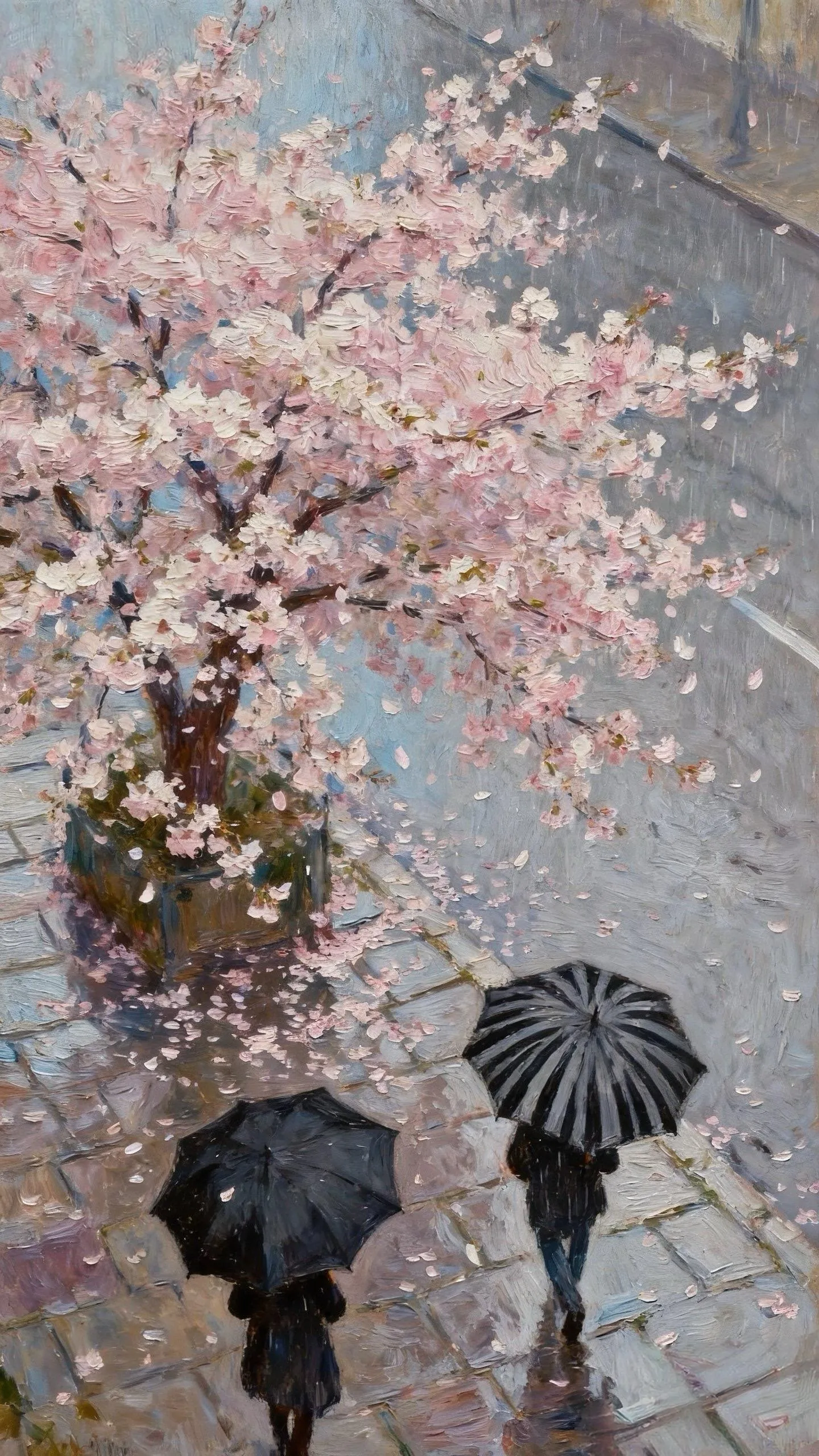 樱花雨下 — Oil on canvas