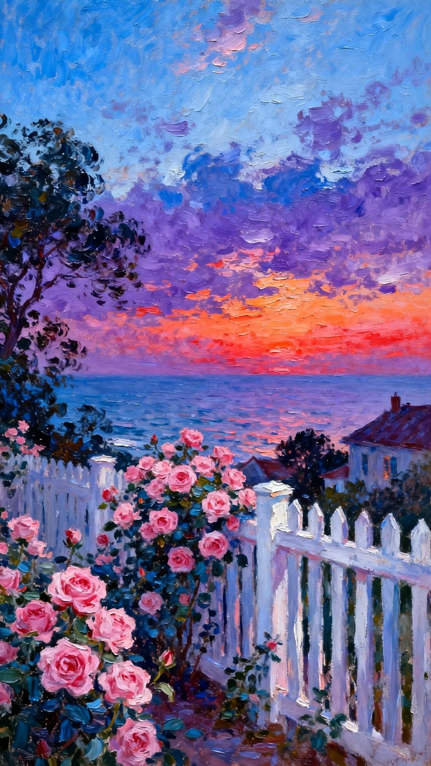 紫霞花篱的海之梦 — Oil on canvas