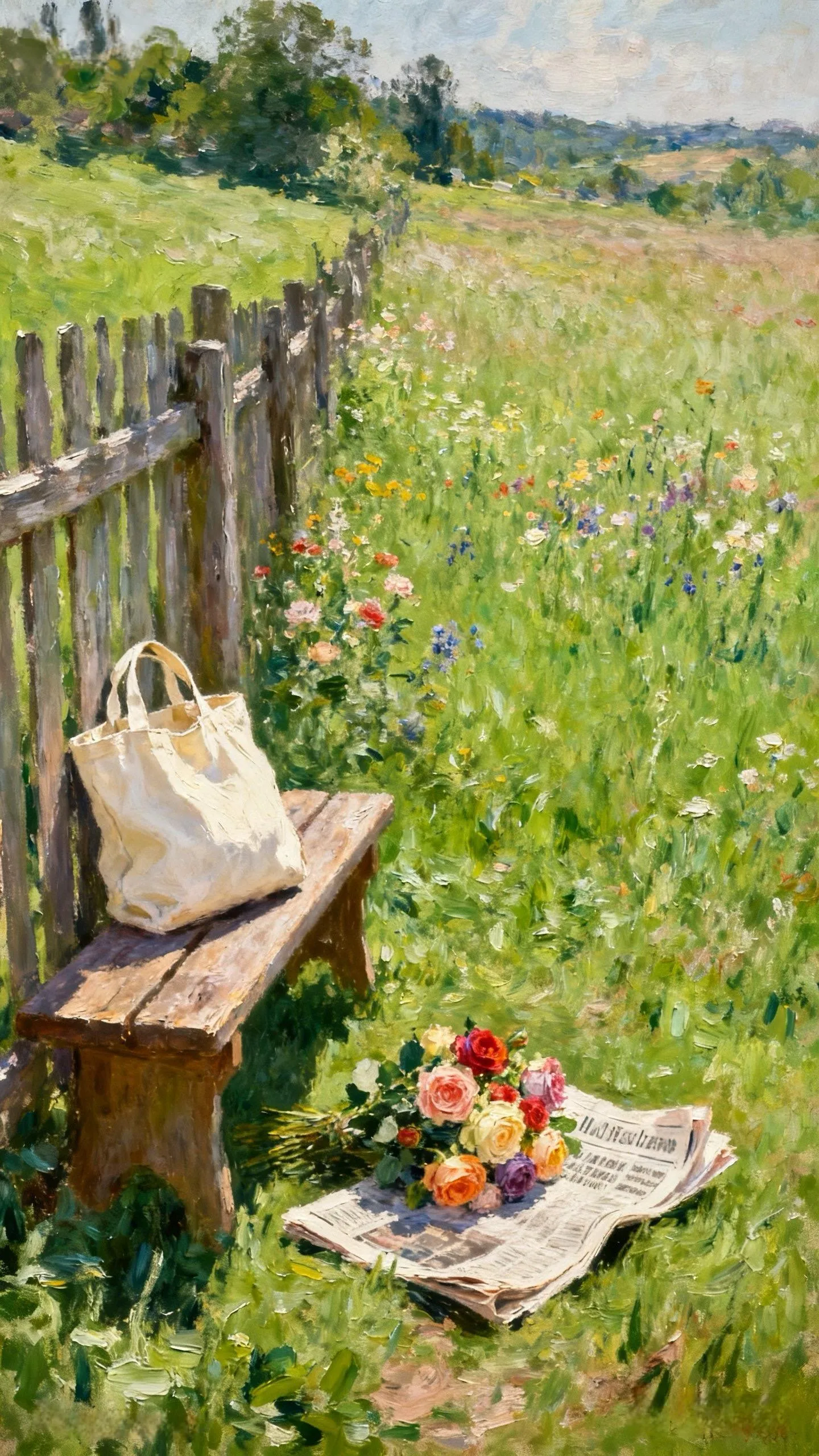野原长椅的时光褶皱 — Oil on canvas