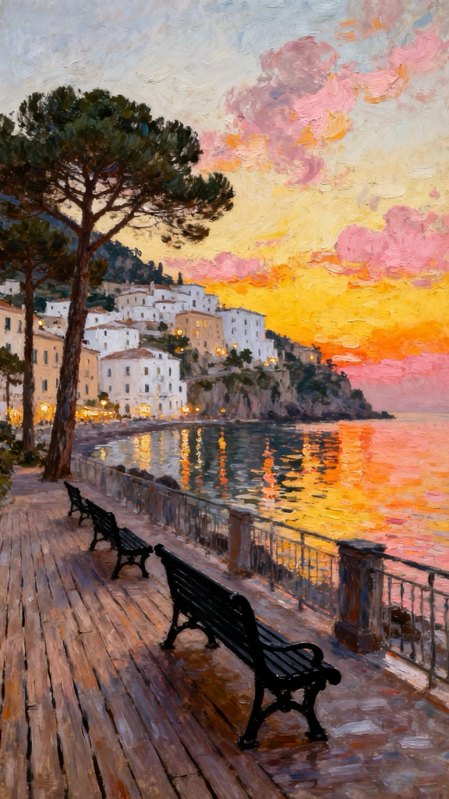 阿马尔菲的落日长凳 — Oil on canvas