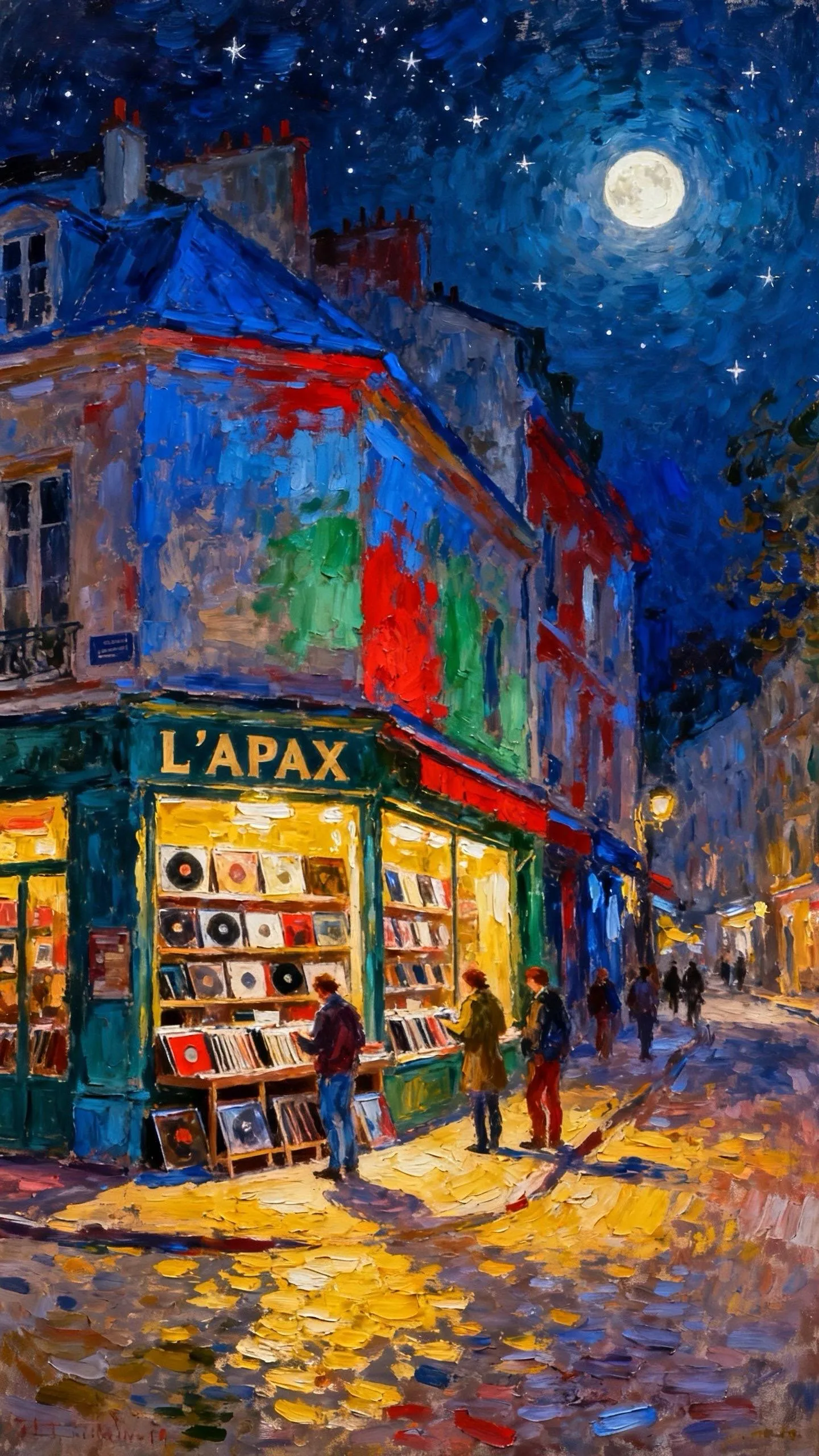 巴黎唱片店的月光拾遗 — Oil on canvas