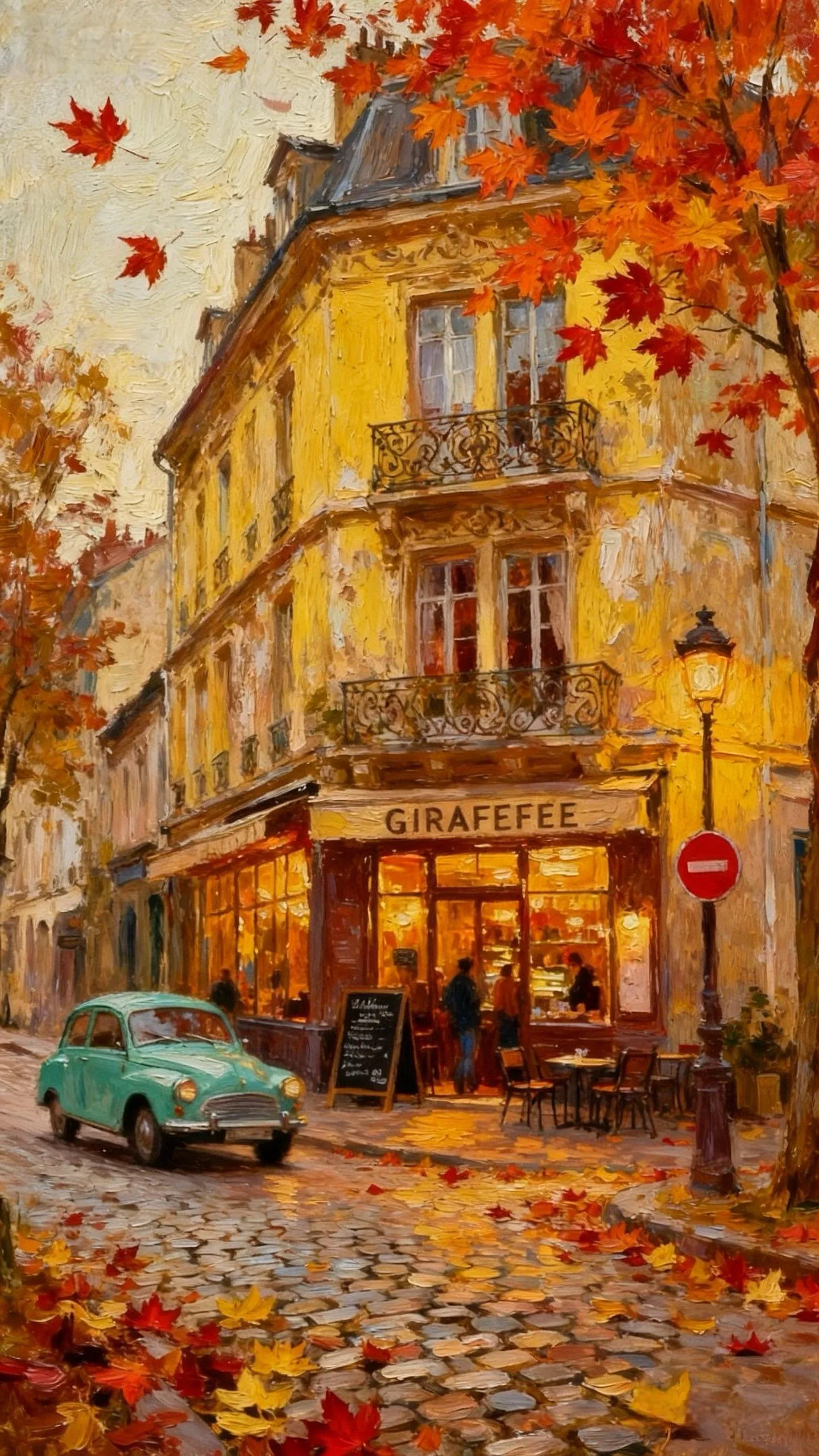 秋街的咖啡香 — Oil on canvas