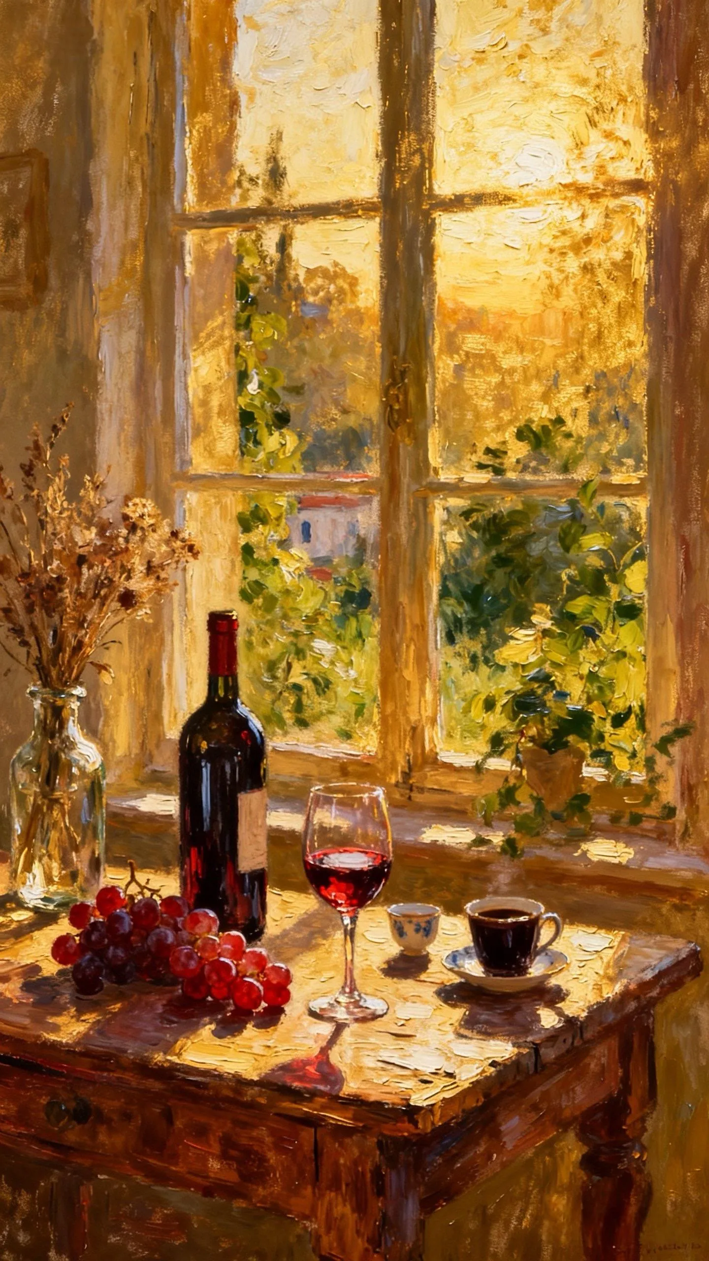 窗畔的酒与咖 — Oil on canvas