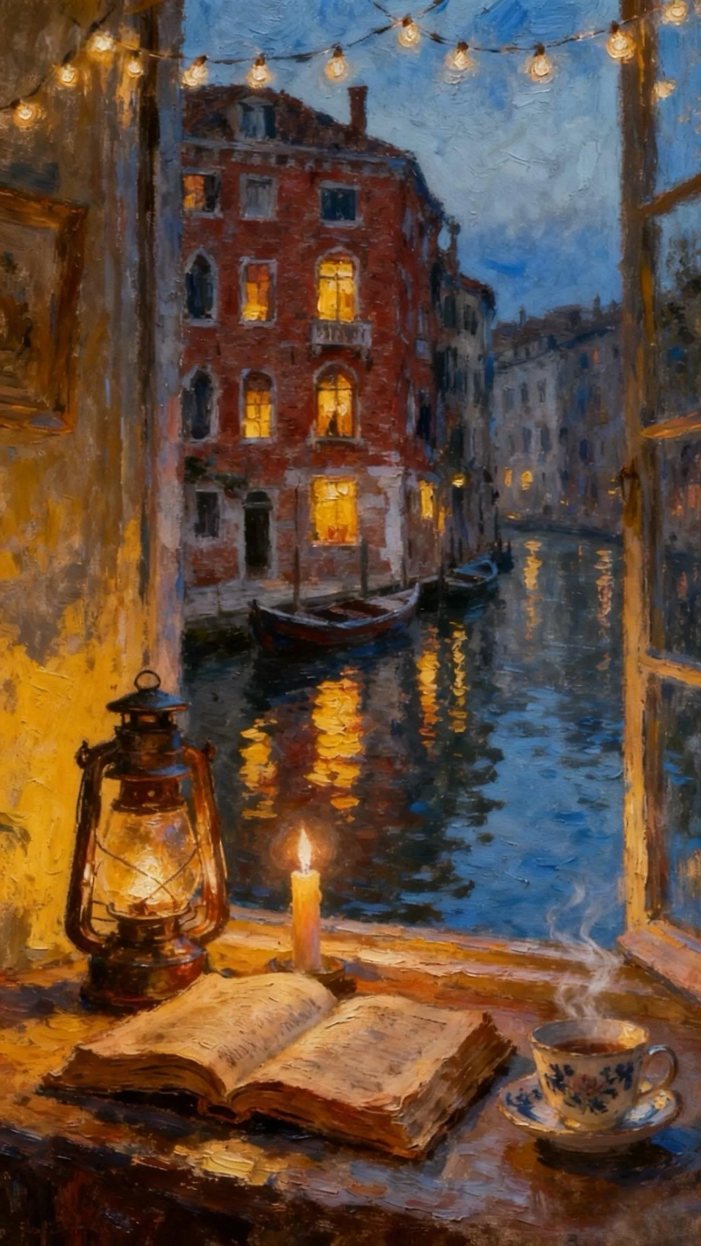 威尼斯窗的夜语 — Oil on canvas