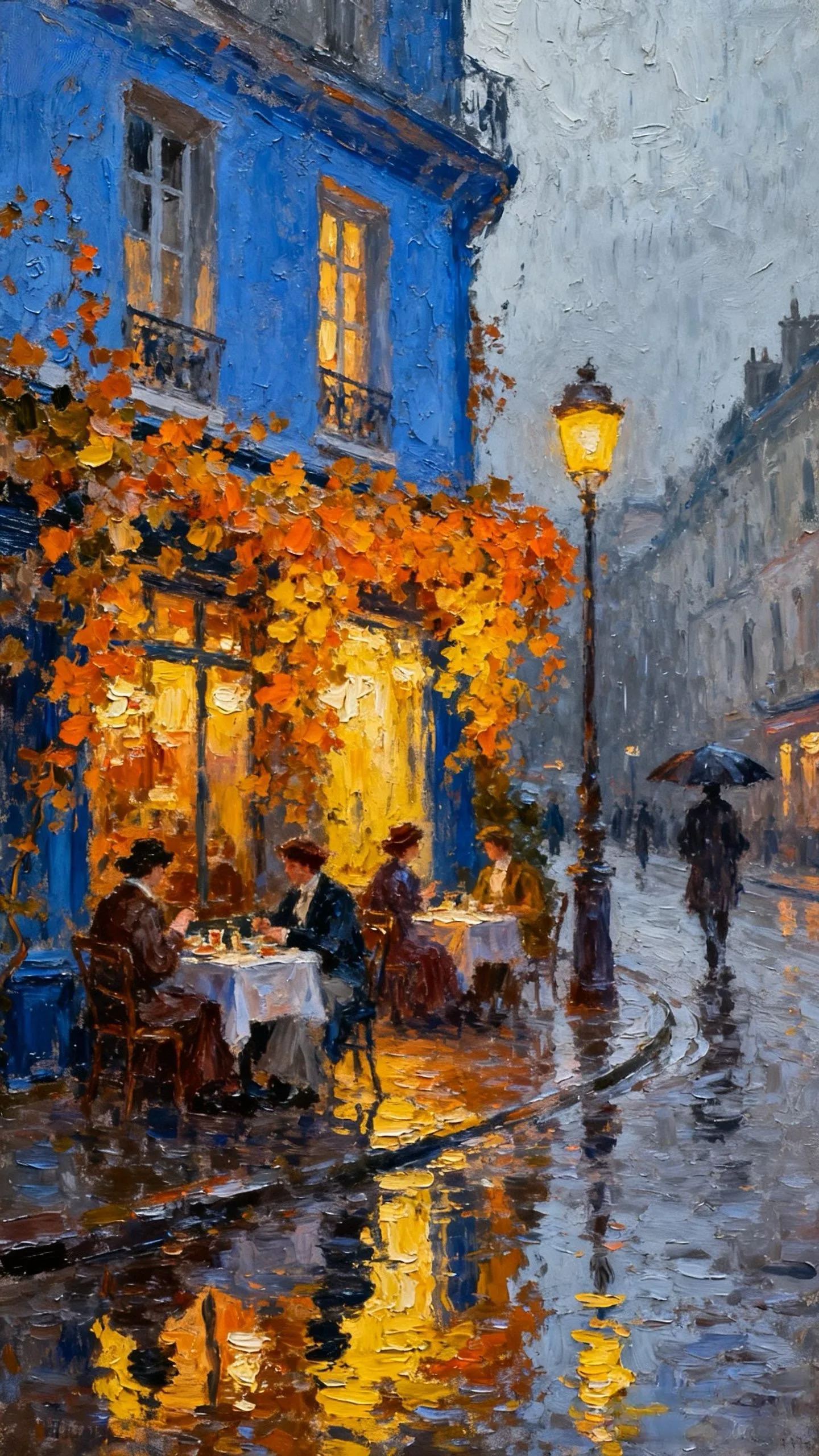 蓝屋雨巷 — Oil on canvas