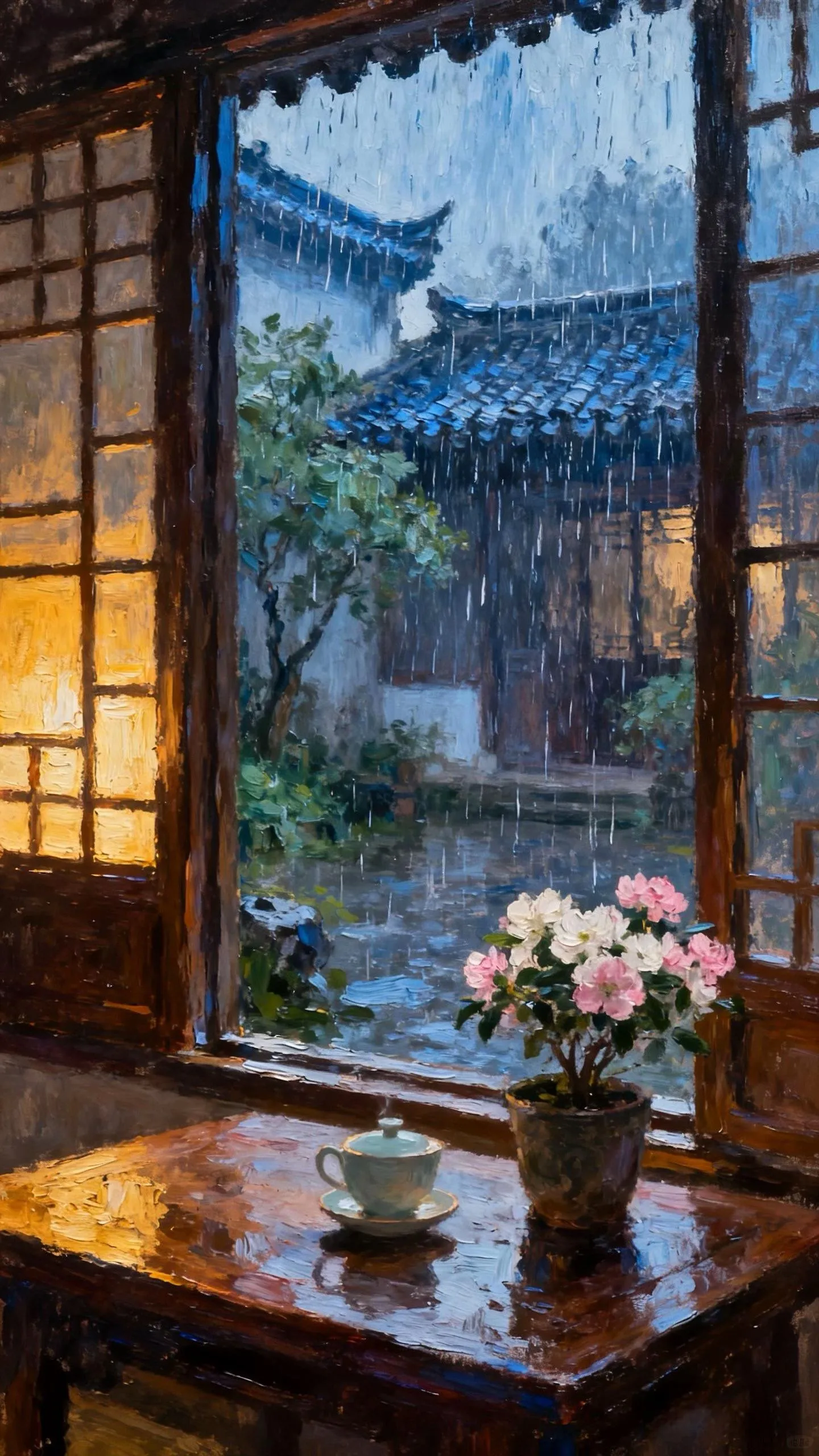 雨窗江南的雅韵笺 — Oil on canvas