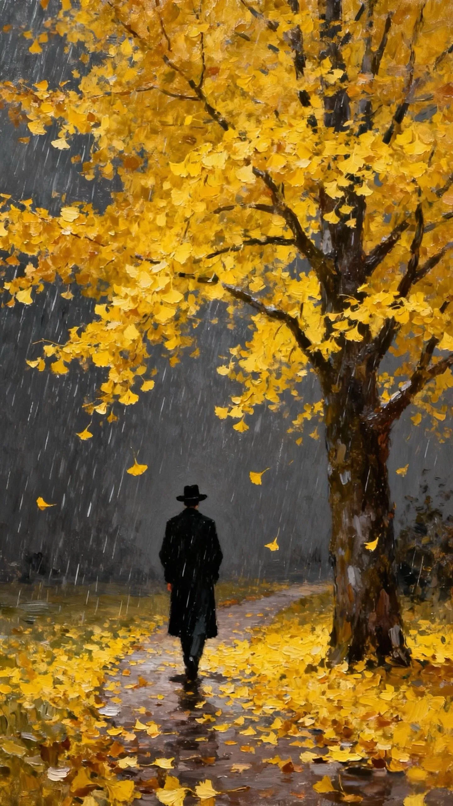 秋雨中的独行者 — Oil on canvas
