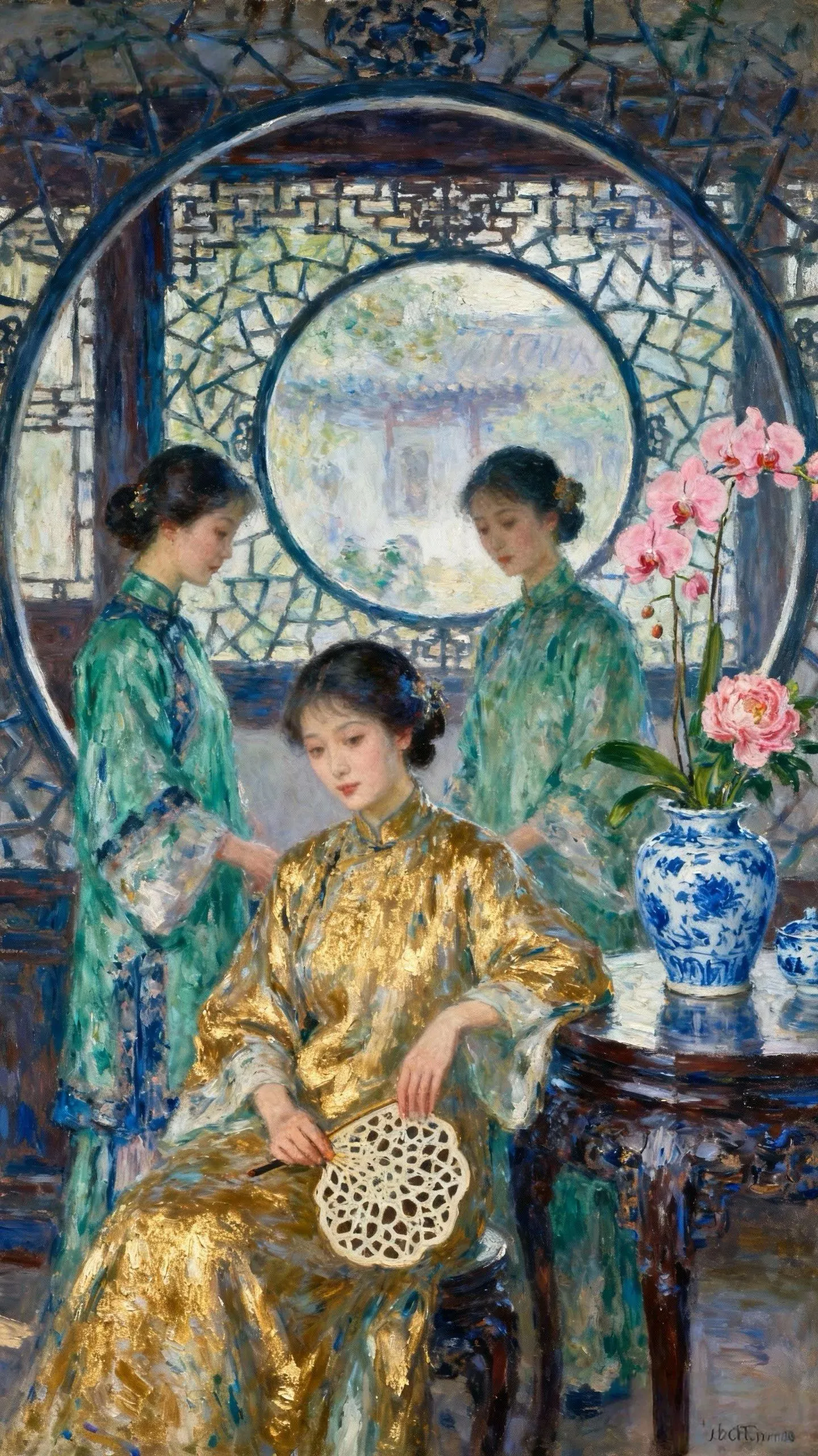 庭院深闺的金缕韵 — Oil on canvas