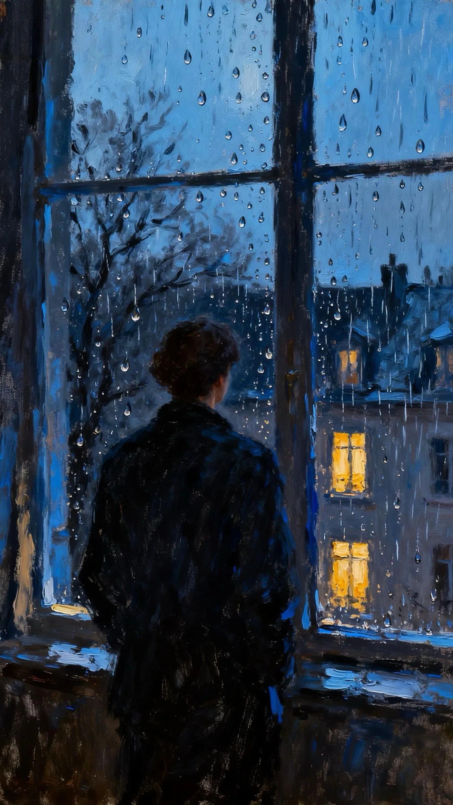 雨窗的夜思者 — Oil on canvas