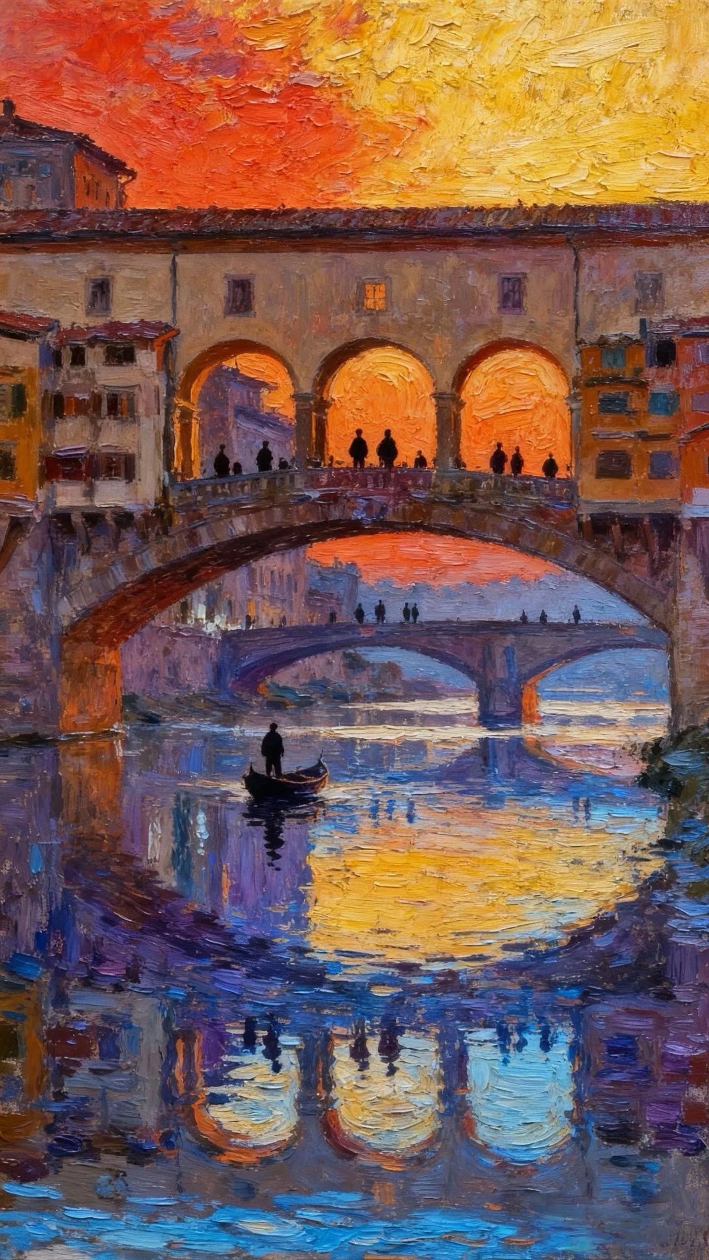桥畔夕照的水城诗 — Oil on canvas