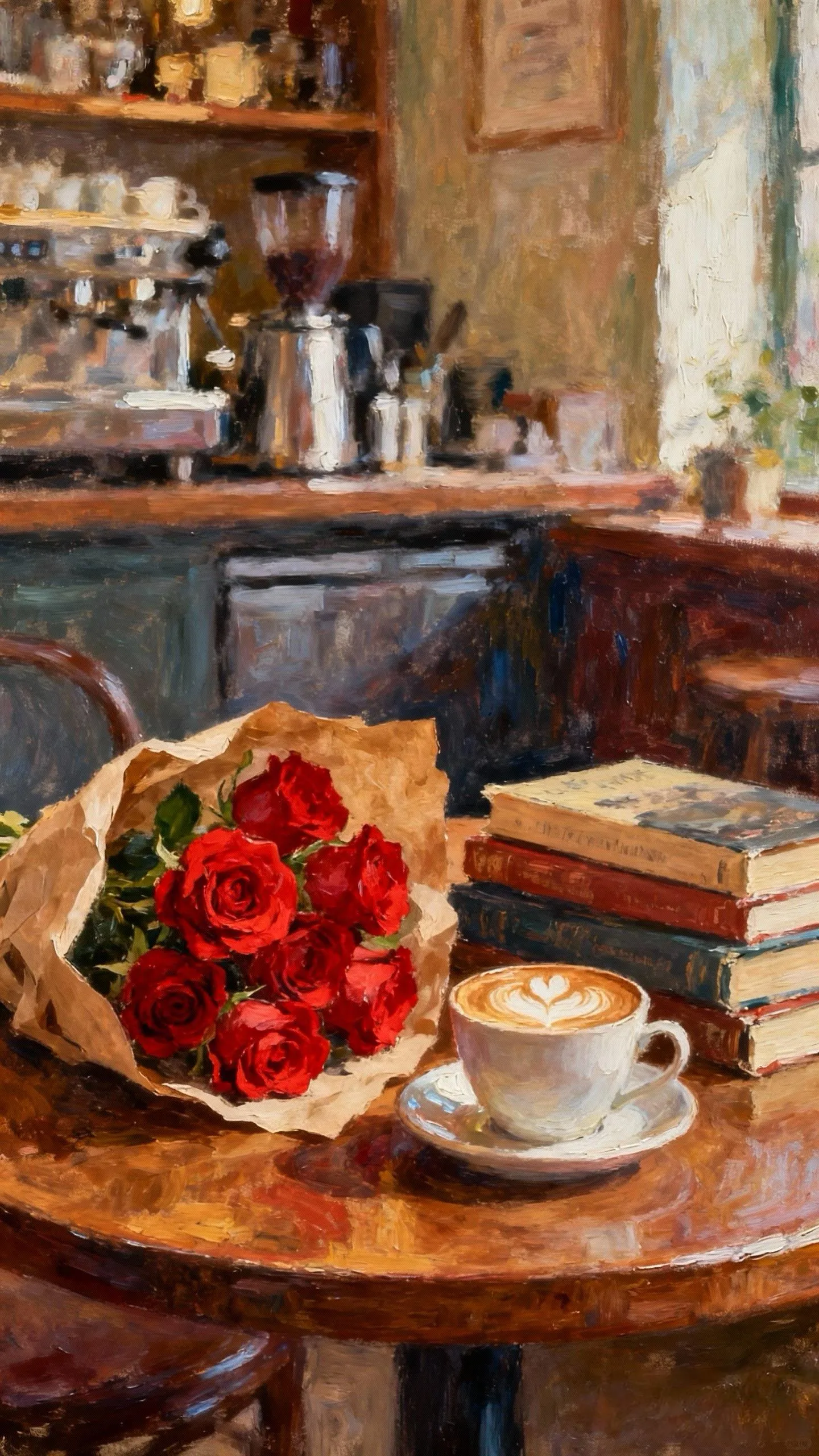 咖啡馆的片刻浪漫 — Oil on canvas