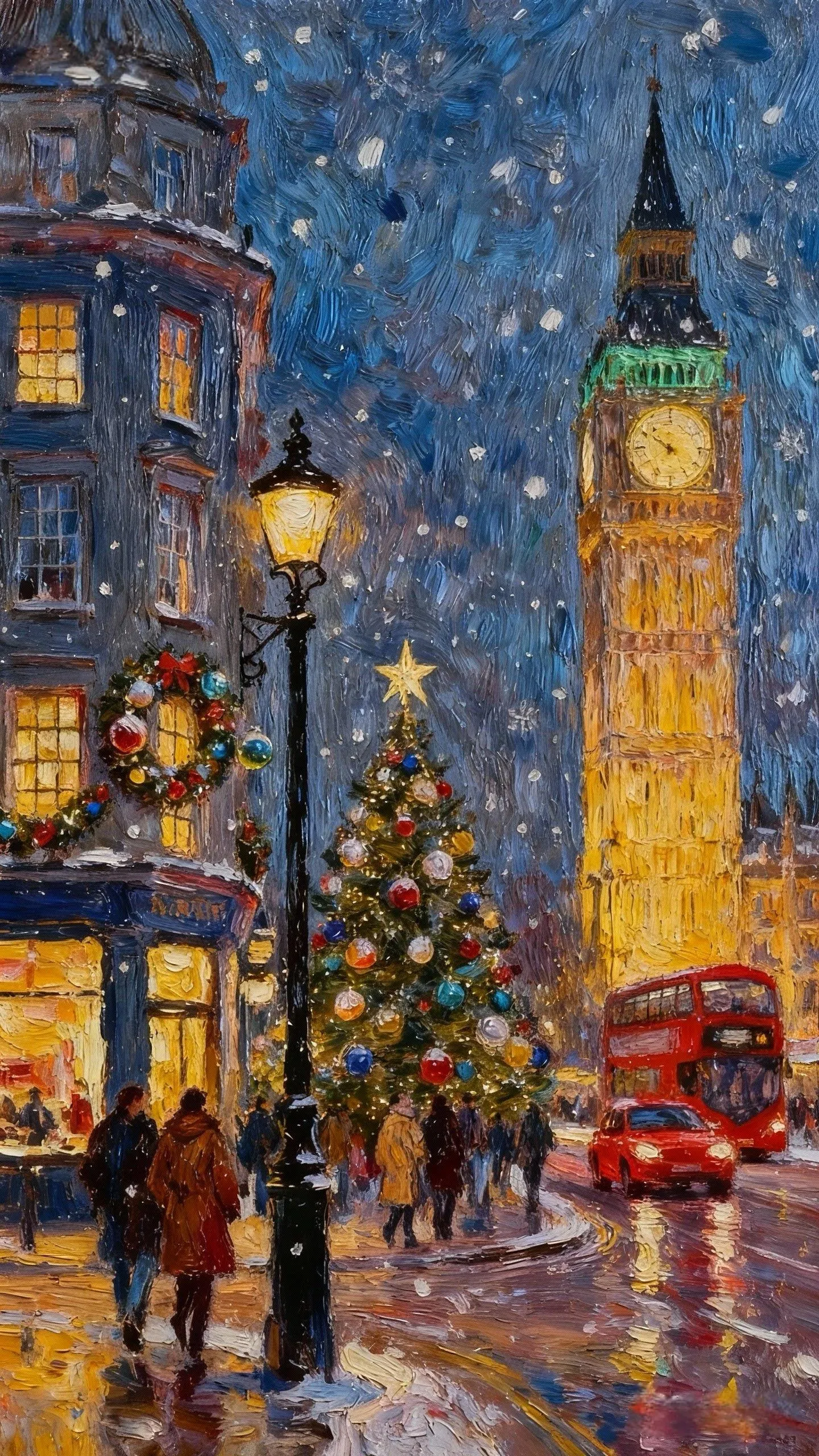 钟楼雪下的星树 — Oil on canvas