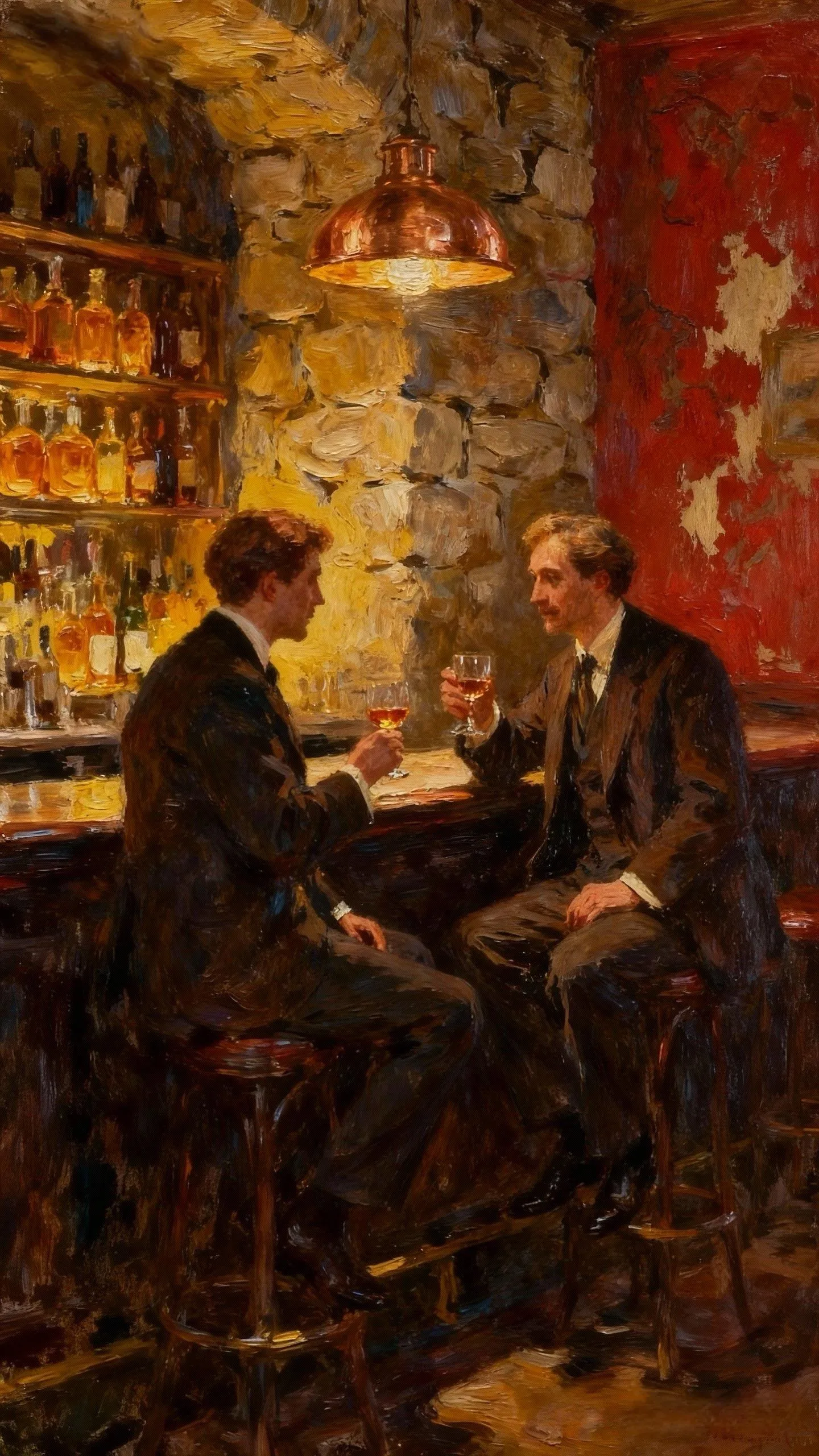铜灯下的碰杯 — Oil on canvas