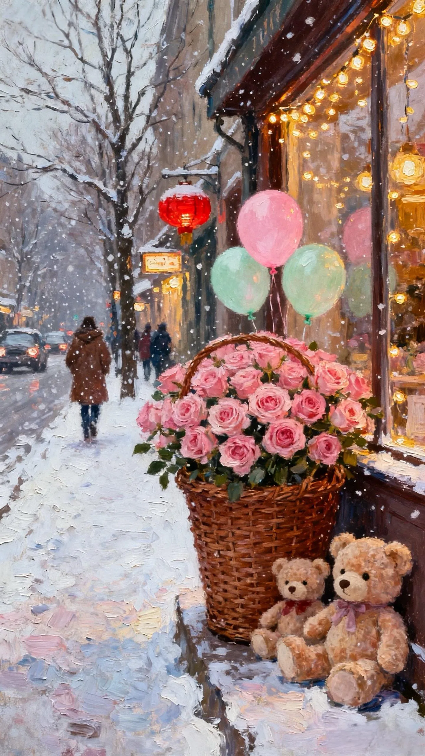 雪街的花与暖 — Oil on canvas