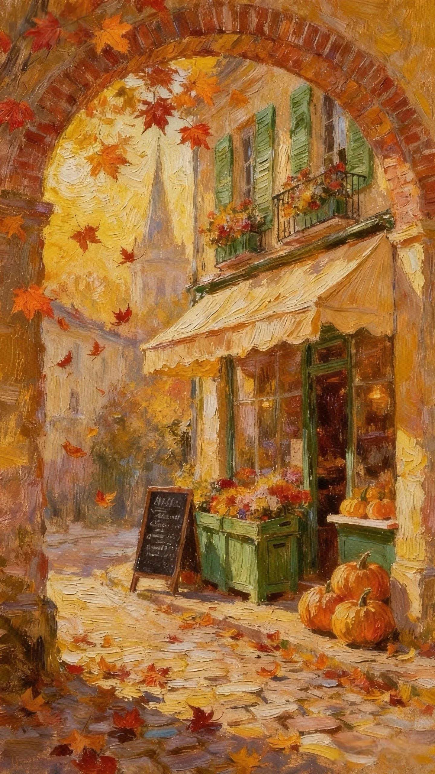 落枫吻过的小店 — Oil on canvas