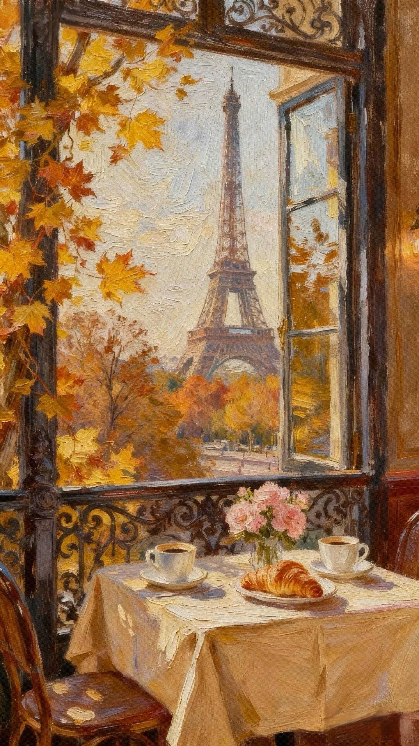 秋窗铁塔的晨香 — Oil on canvas