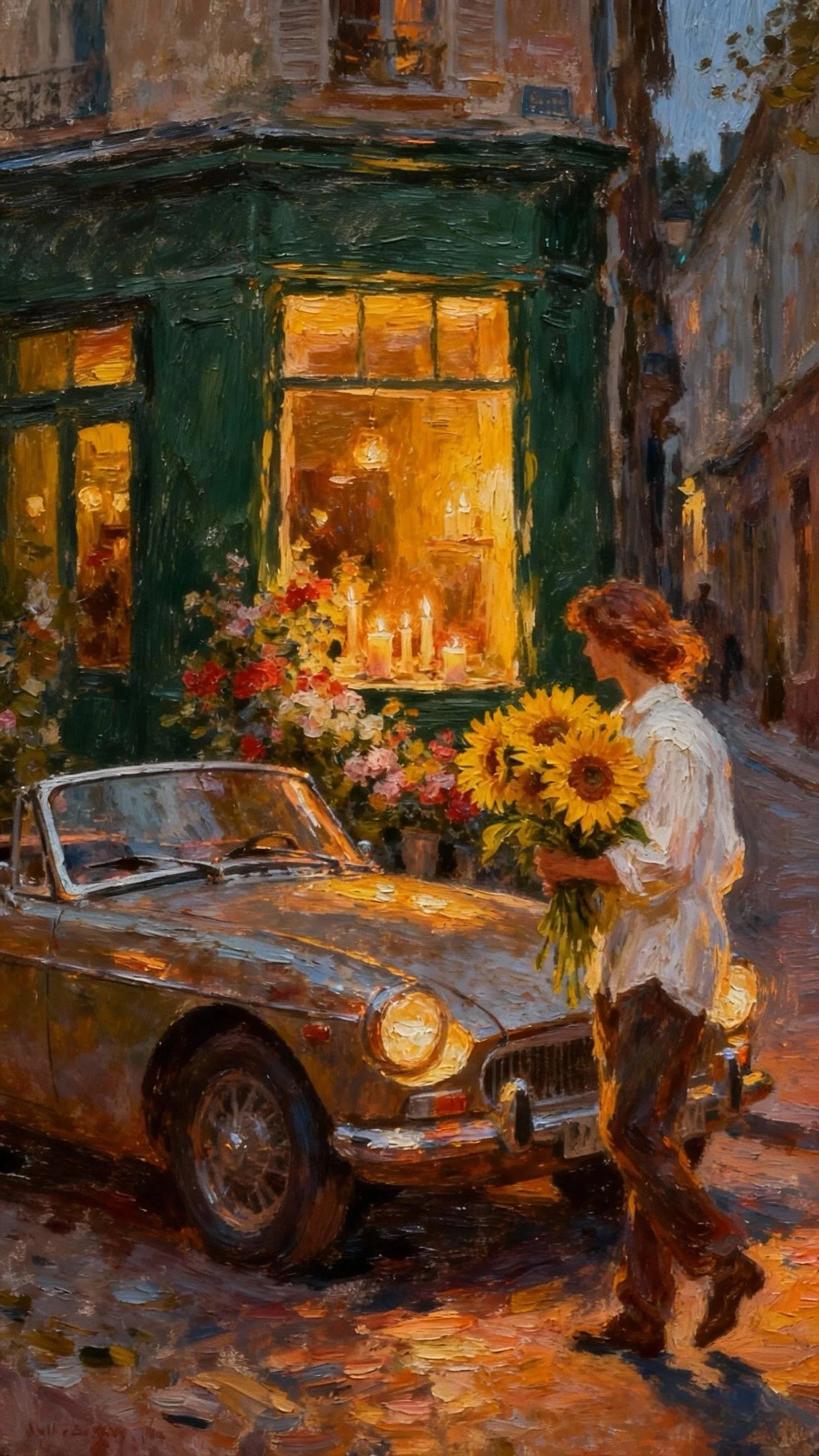 晚风里的向日葵灯 — Oil on canvas