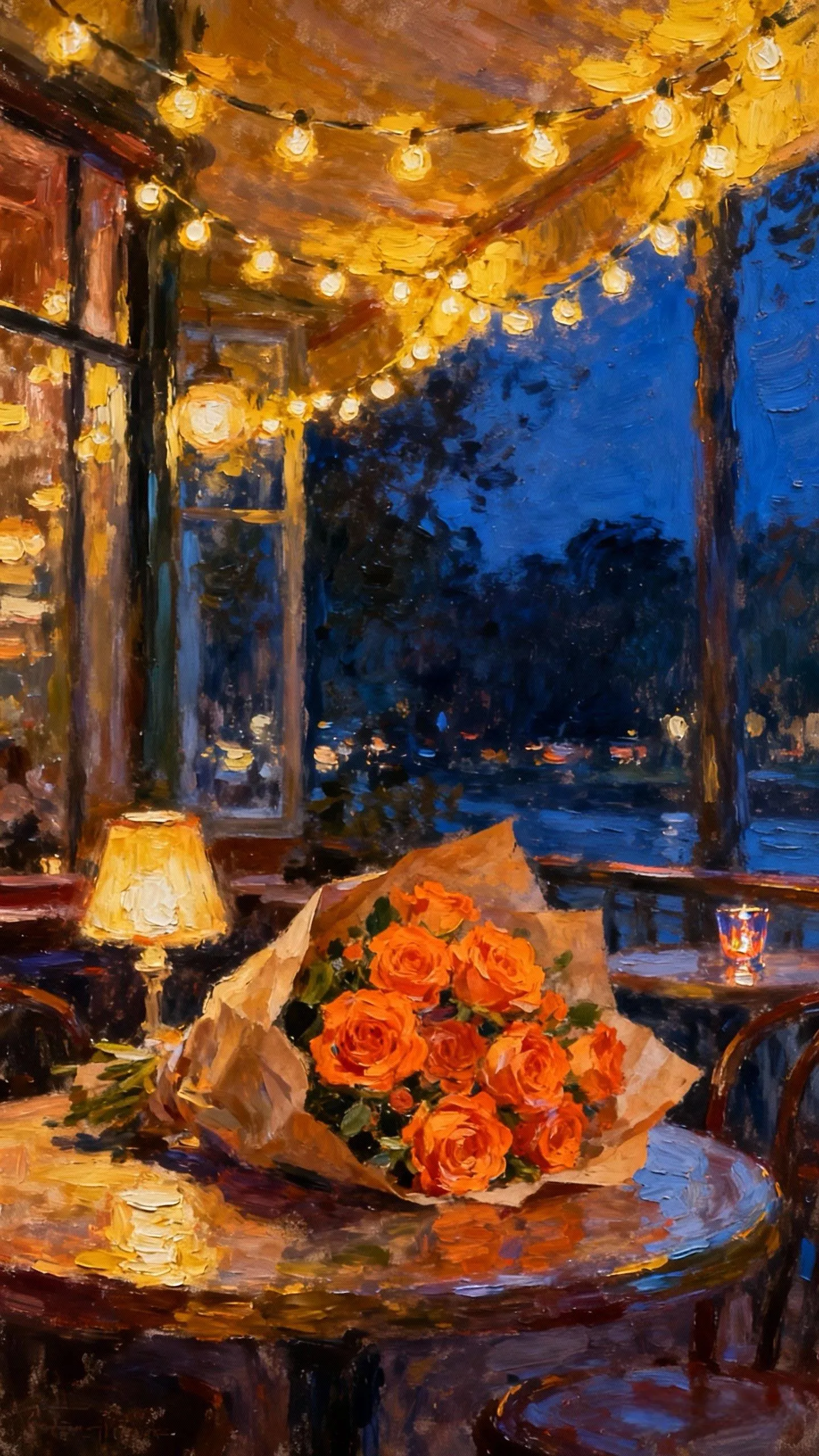 露台的橘色晚风 — Oil on canvas