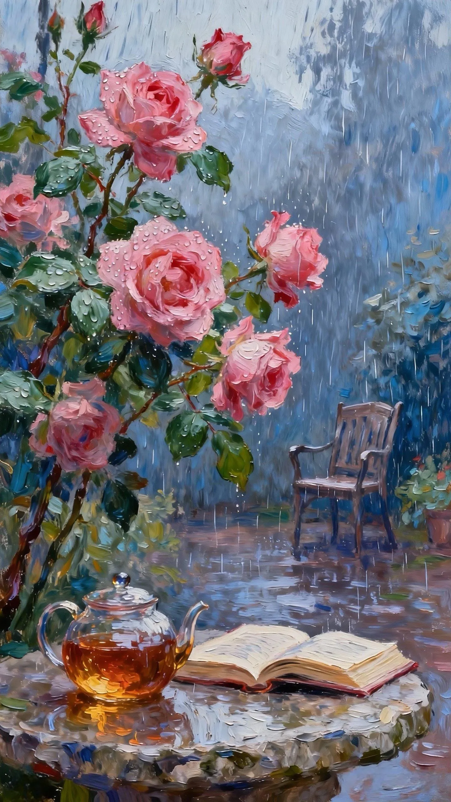雨吻玫香 — Oil on canvas