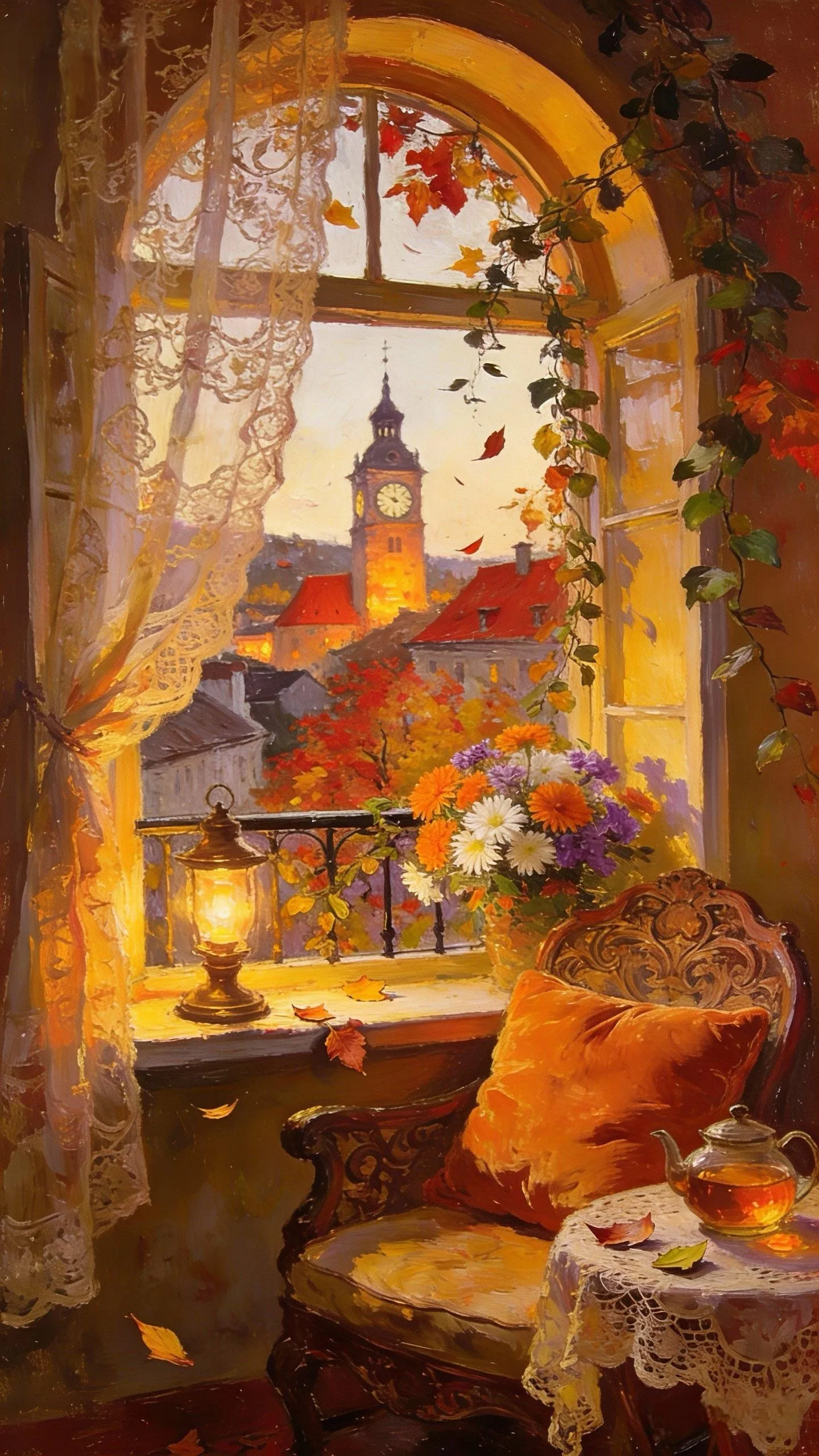 落叶吻过的钟塔光 — Oil on canvas