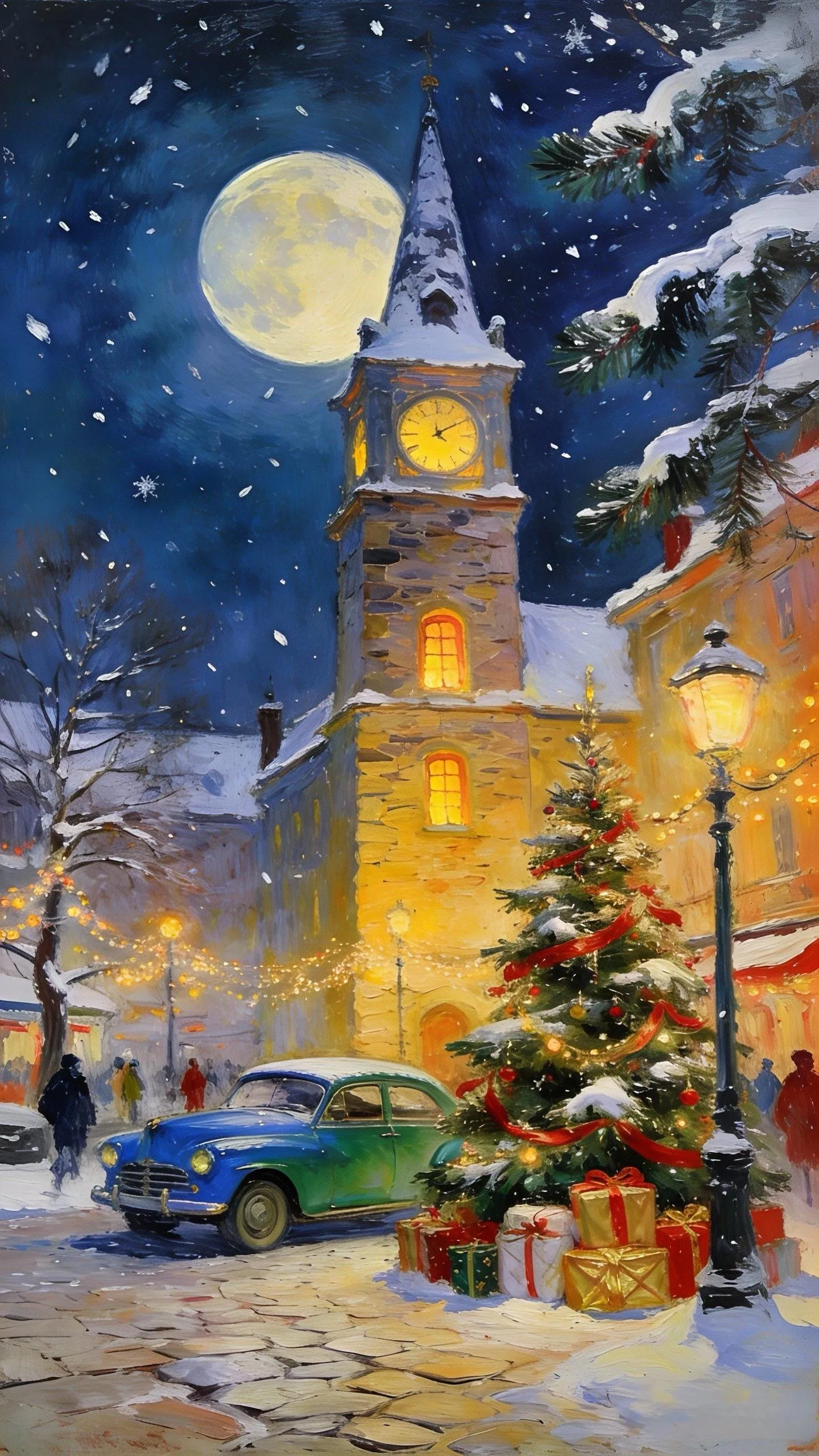 月裹雪的圣诞钟鸣 — Oil on canvas