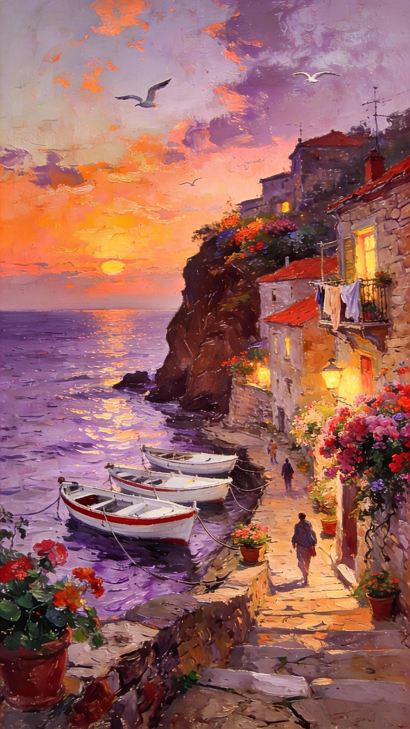 紫浪吻过的红顶巷 — Oil on canvas