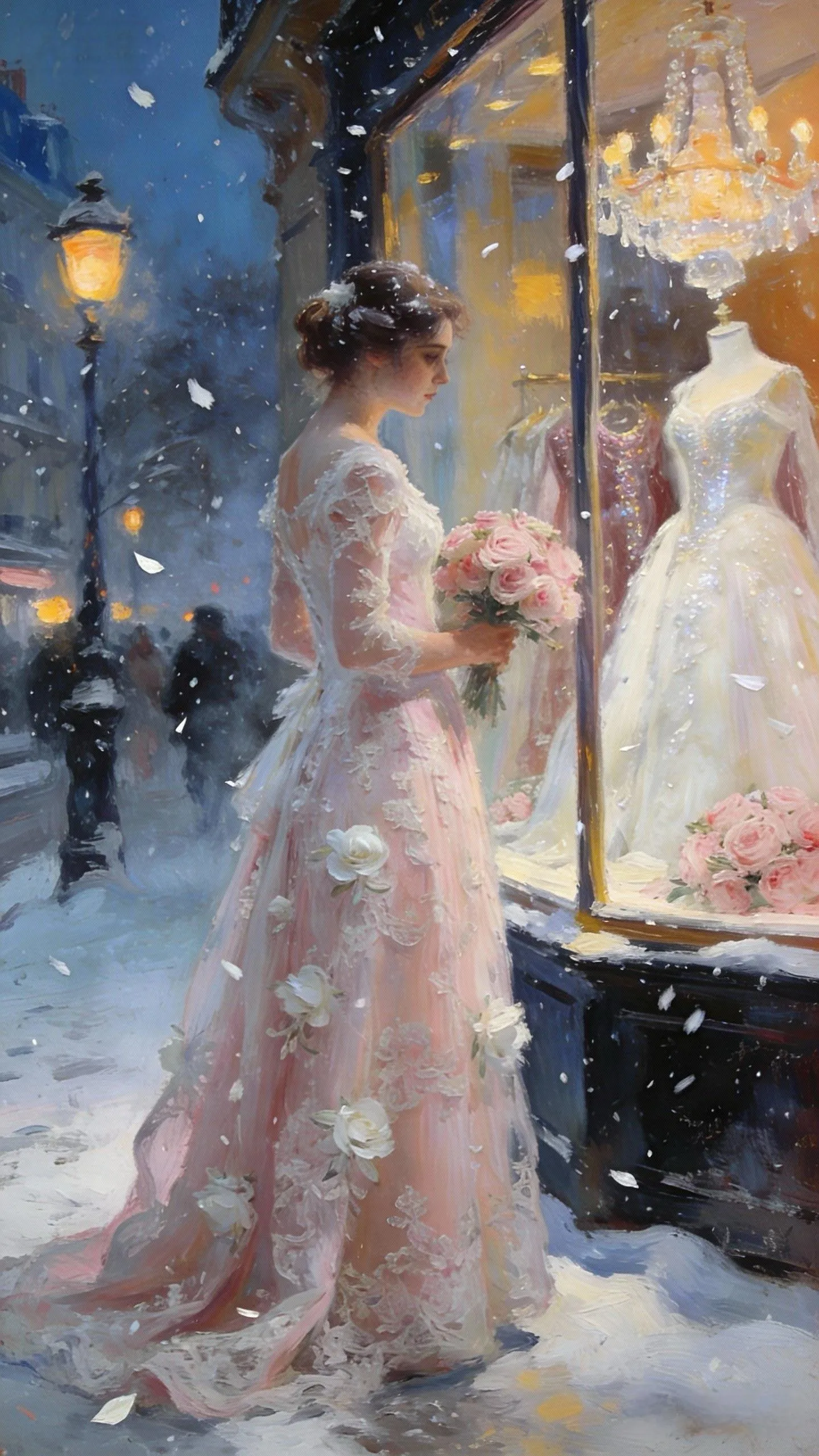 雪吻粉裙的婚纱梦 — Oil on canvas