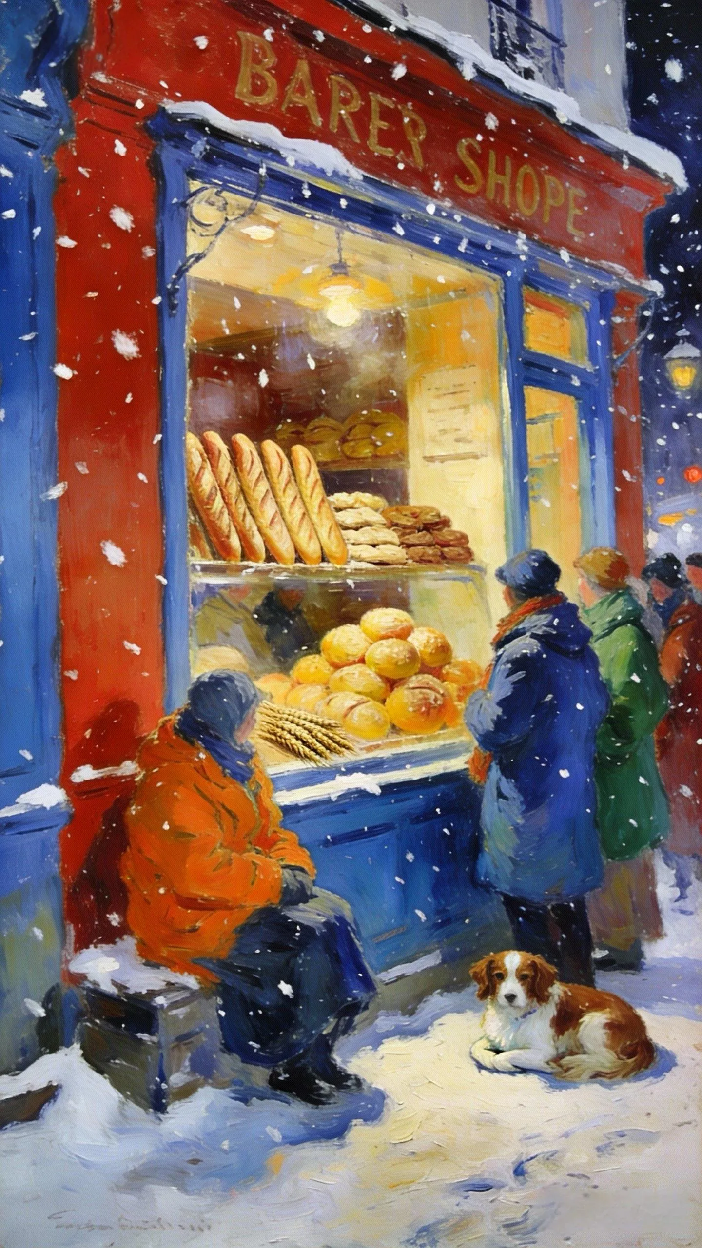 麦香裹雪的长队 — Oil on canvas