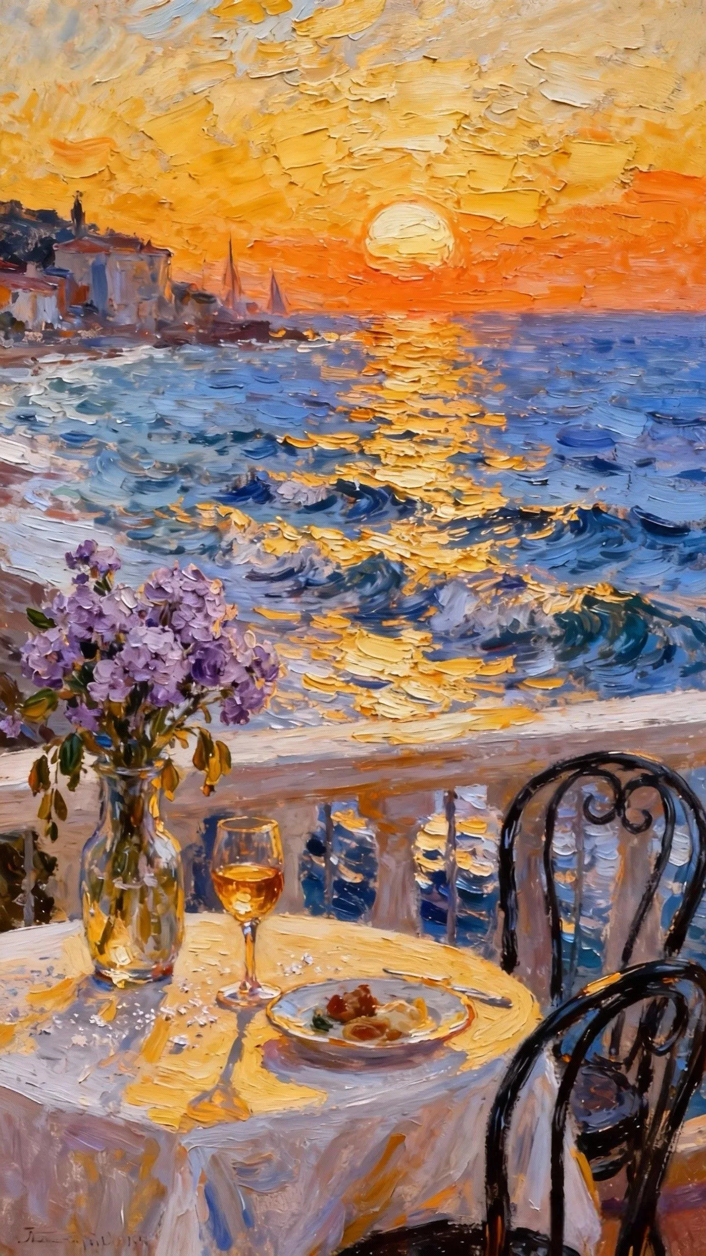 熔金落日的海畔杯盏 — Oil on canvas