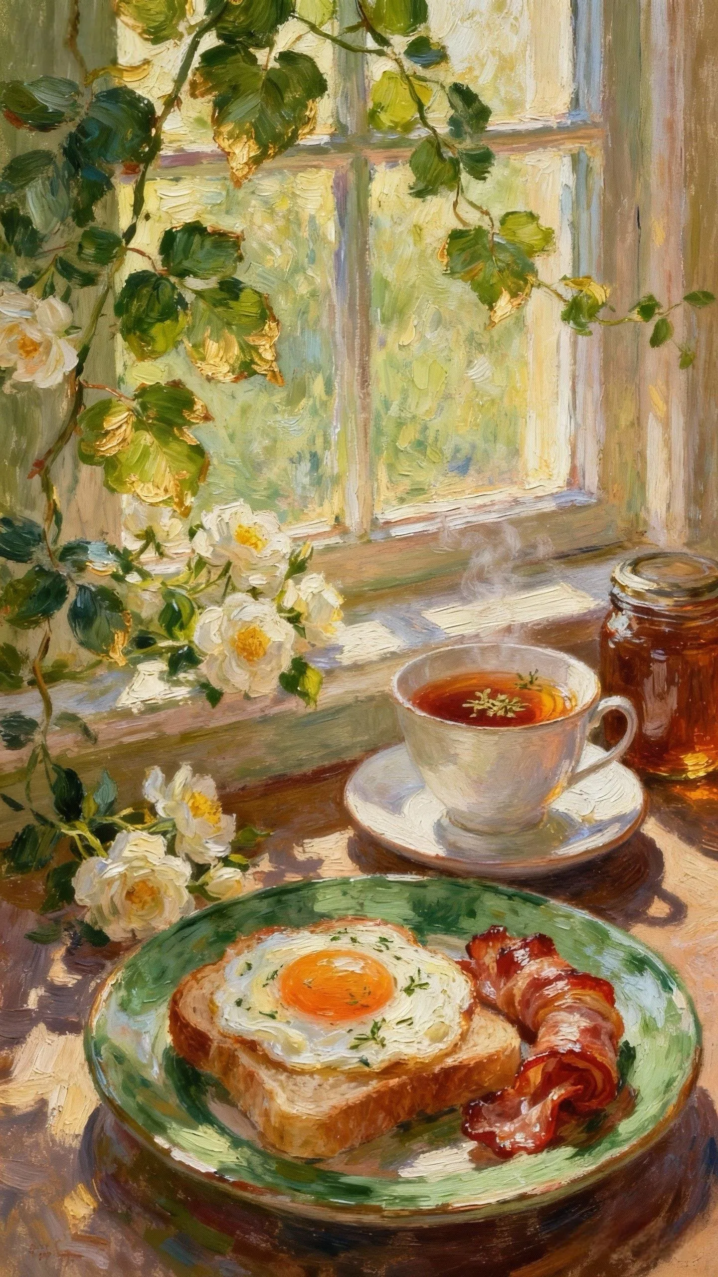 晴窗下的晨食甜 — Oil on canvas