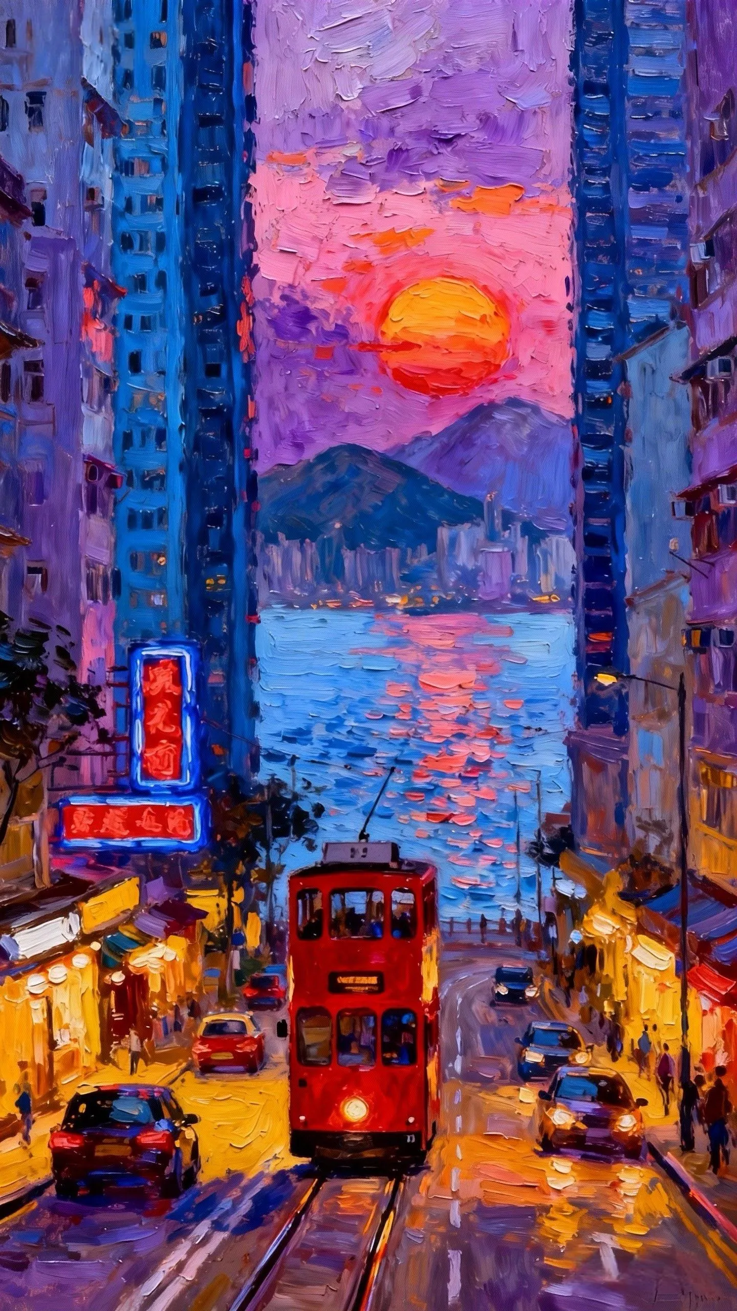 熔金落日的港岛街 — Oil on canvas
