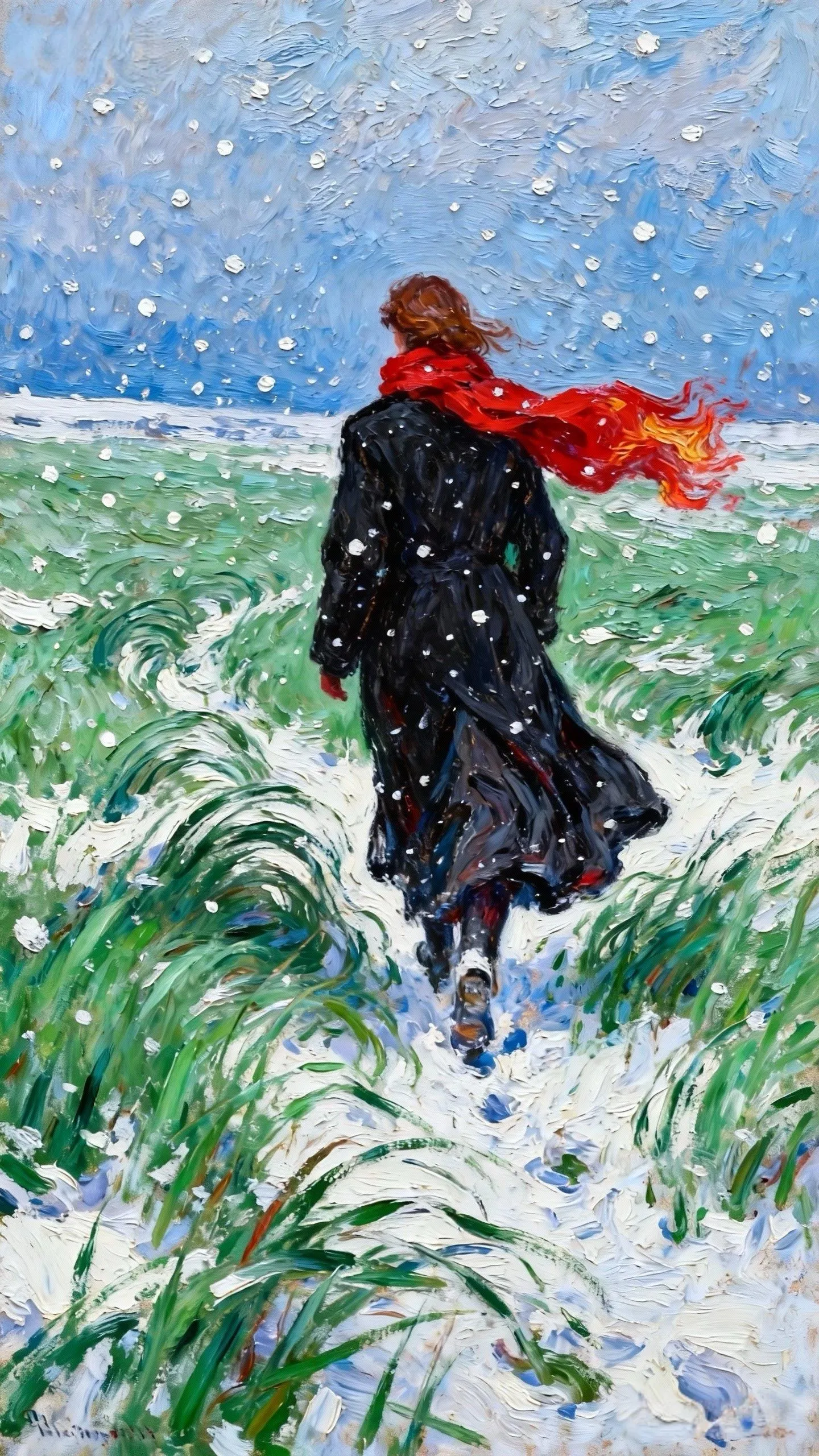 雪野红巾的疾行 — Oil on canvas