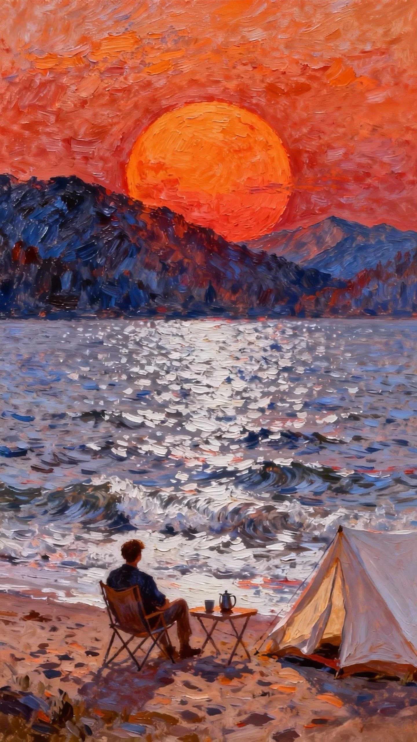 熔金日轮的海岸静 — Oil on canvas