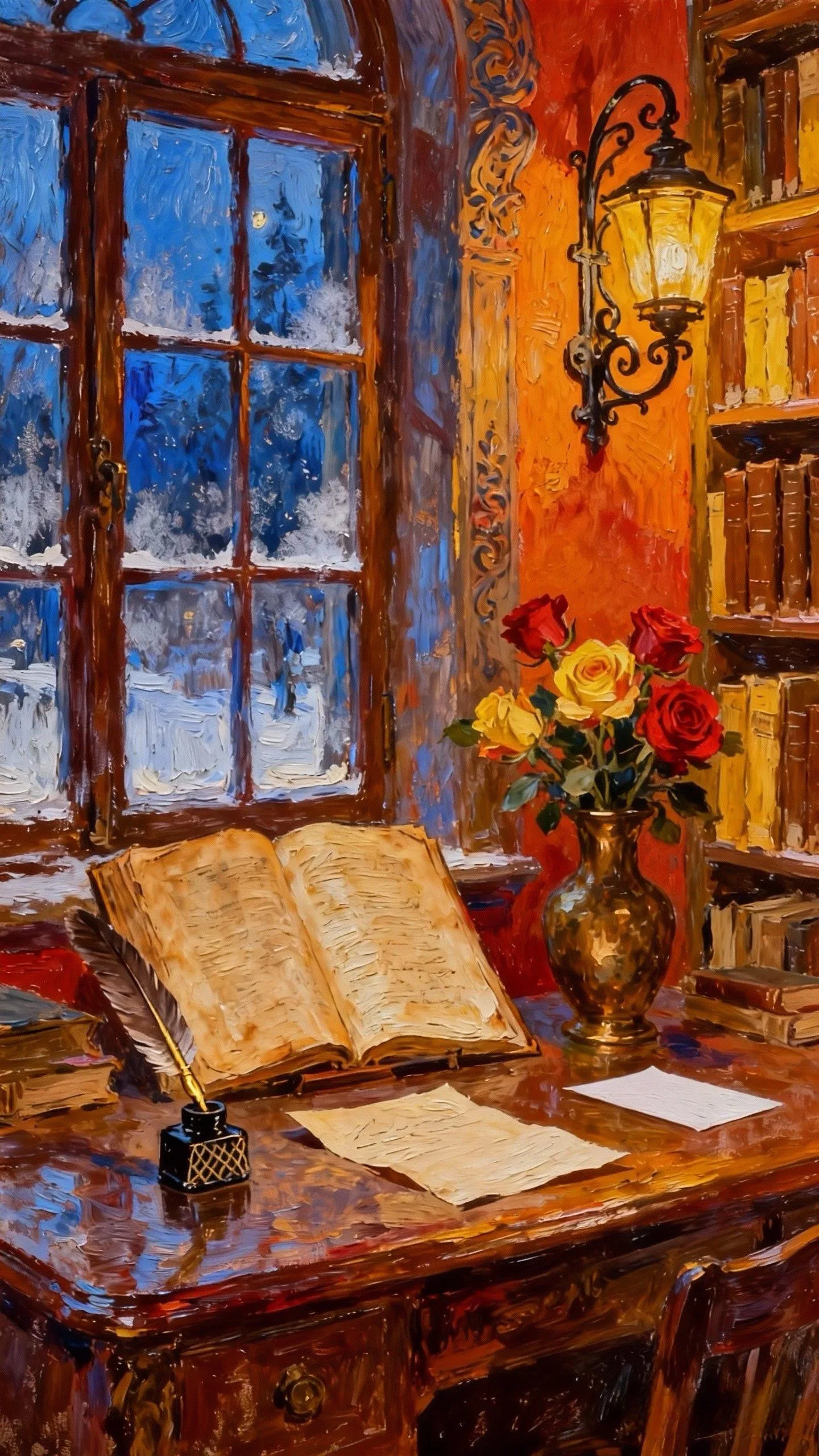 红墙书阁的冬日诗 — Oil on canvas
