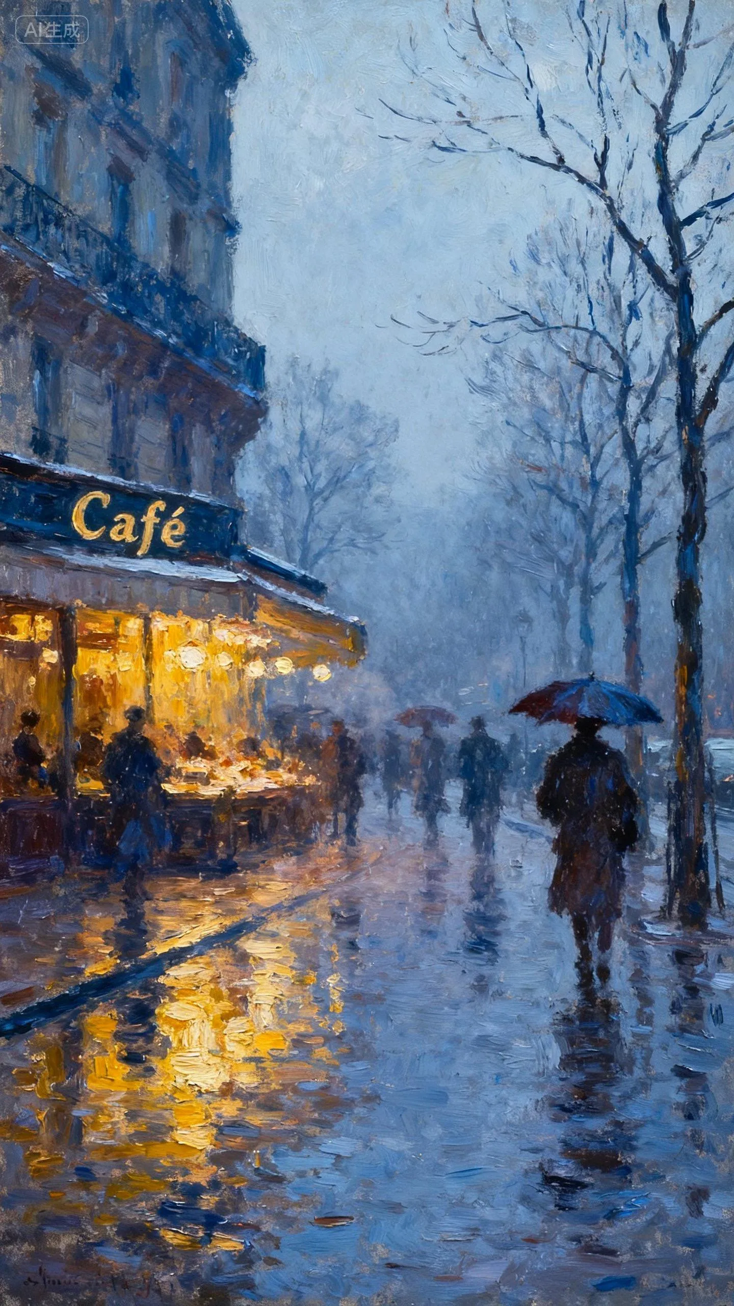 巴黎雨夜咖啡馆 — Oil on canvas