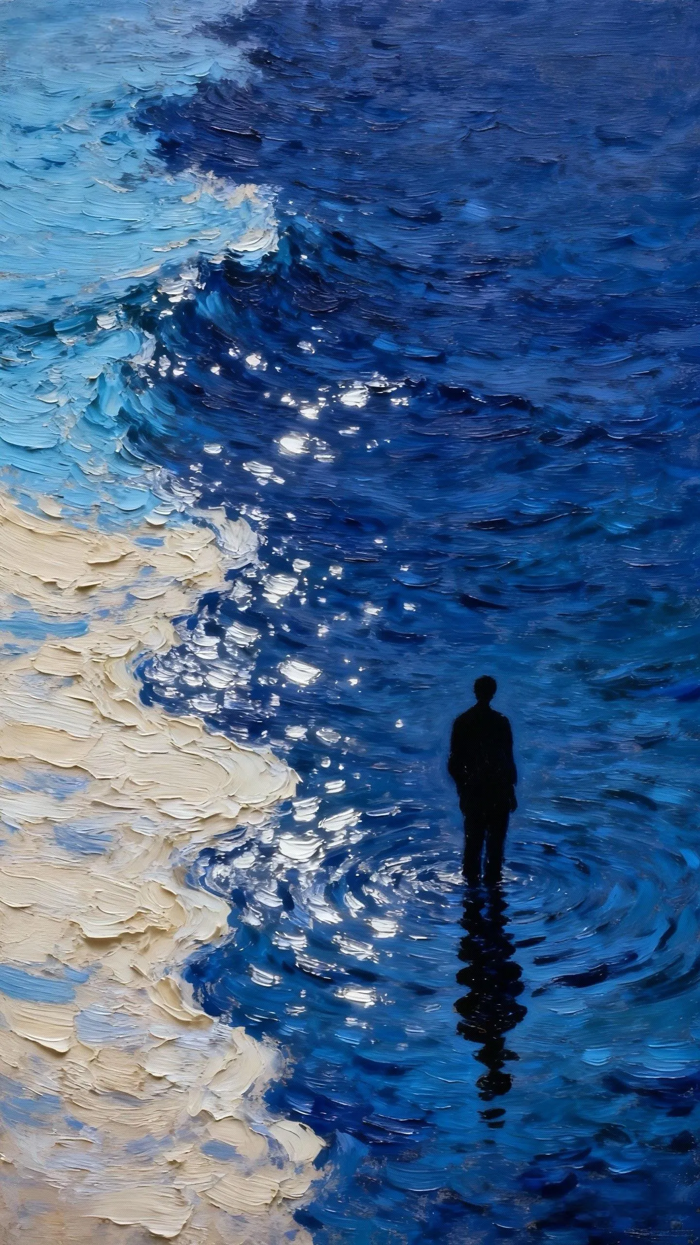 深蓝海岸的独伫 — Oil on canvas